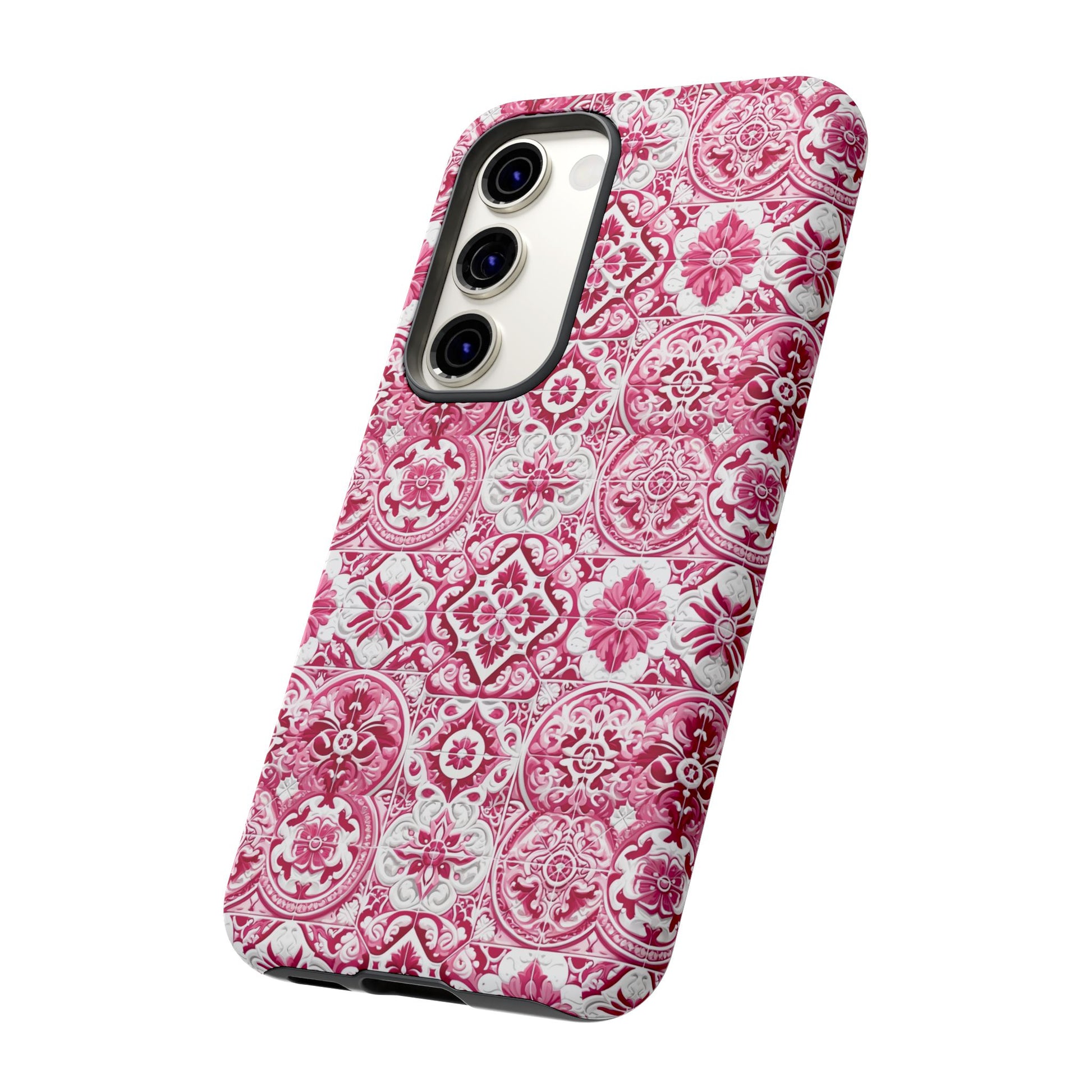 Pink and White Mediterranean Tile Design Phone Case - Stylish, Protective Cover for All Models Gift for Mom Accessory Gift for Her