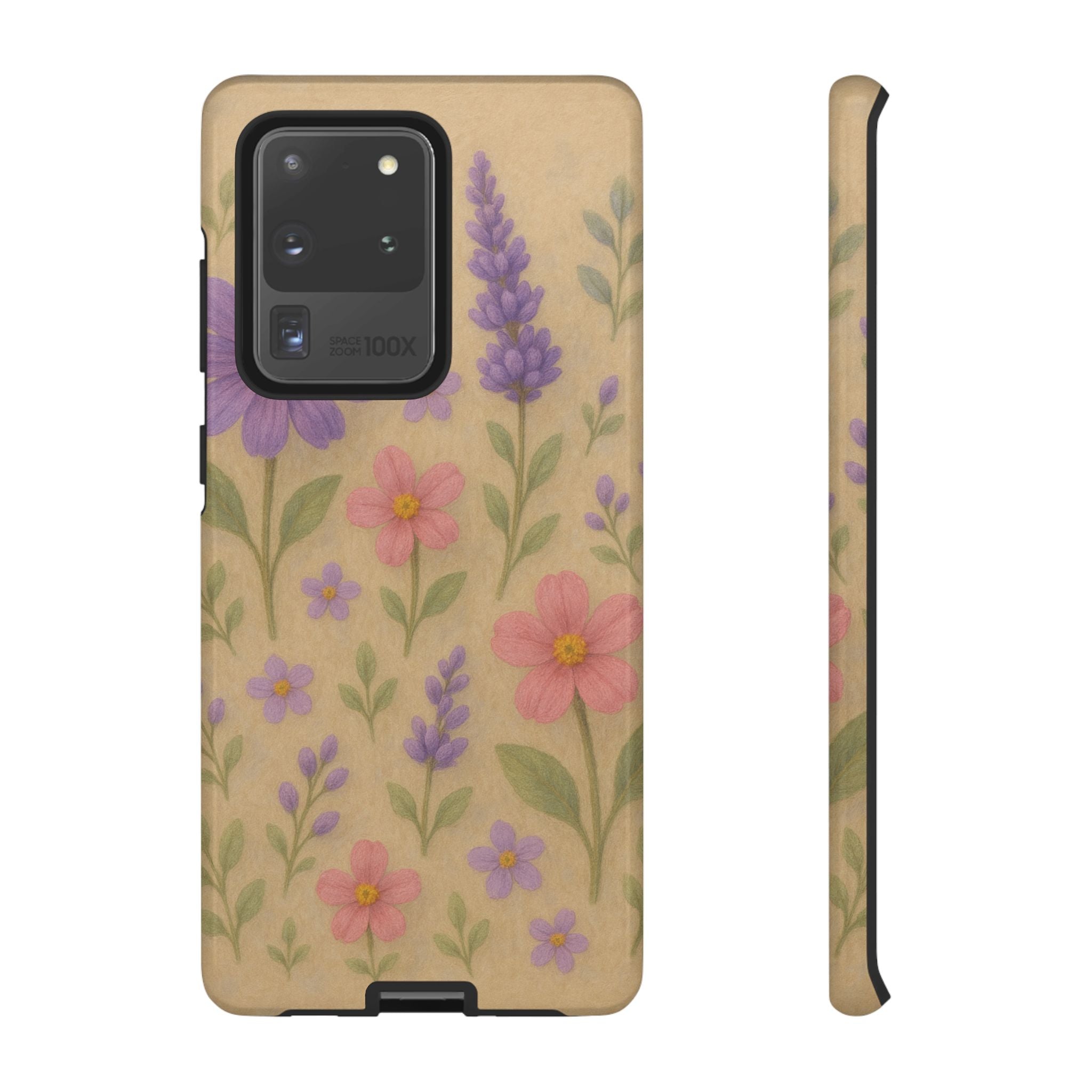 3D Illusion Wildflower Phone Case Cute Pastel Floral Design in Lavender, Pink, Mint Green – Aesthetic Protective Case for iPhone and  Android