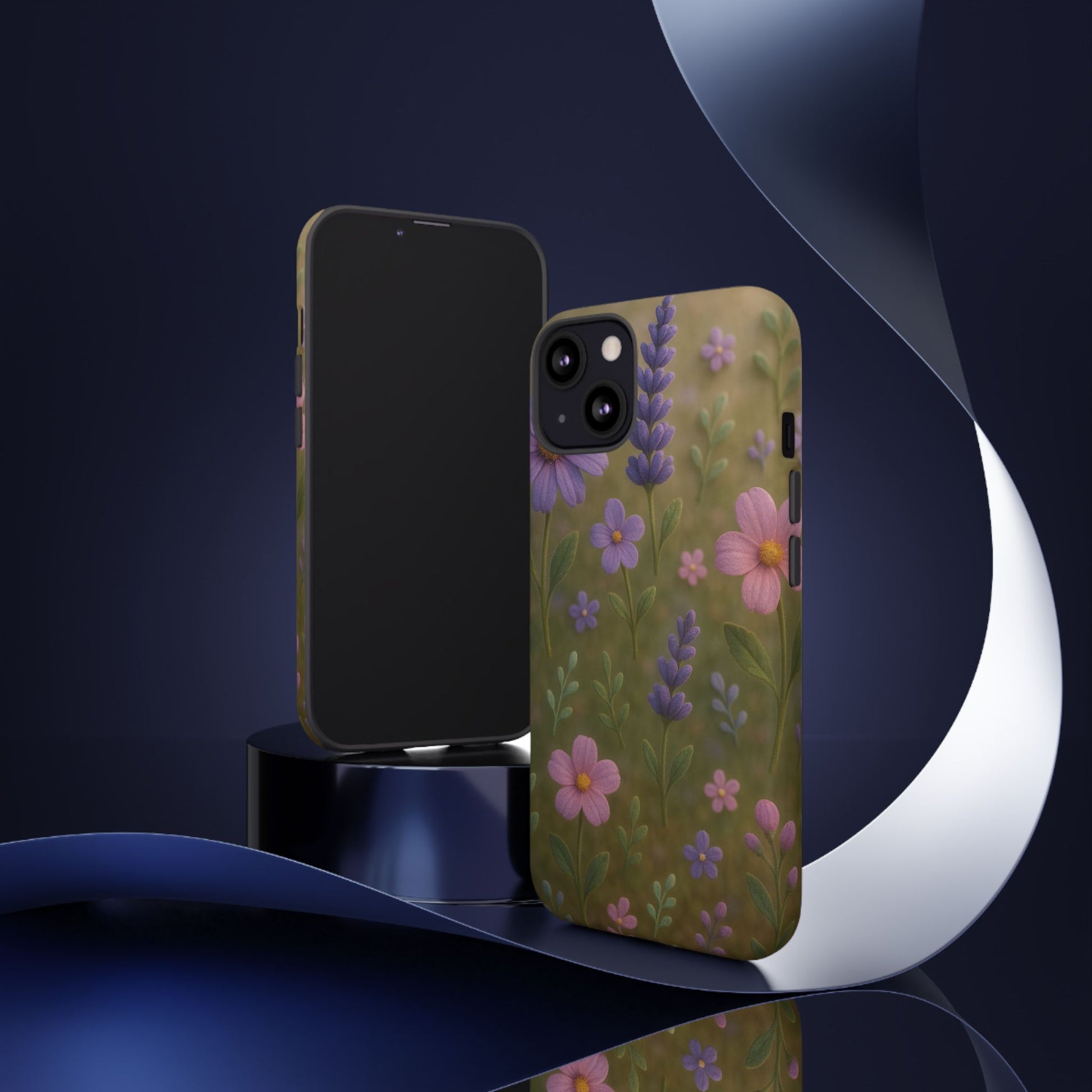 Pastel Flowers 3D Illusion Wildflower Phone Case Cute Pastel Floral Design in Lavender, Pink, Mint Green Aesthetic Protective Case for iPhone and  Android