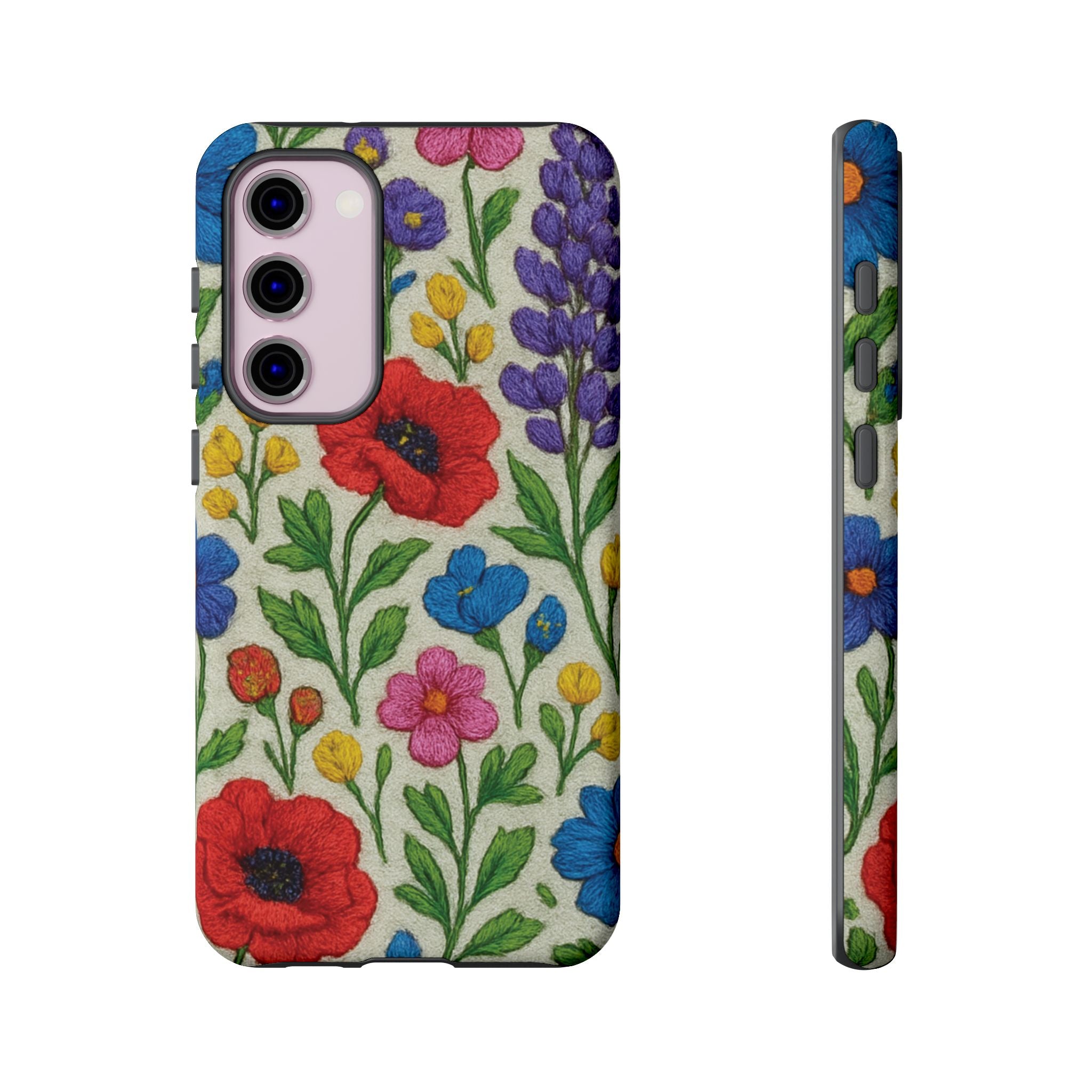 Bright 3D Illusion Wildflower Phone Case Cute Floral Design in Red, Pink, Blue – Aesthetic Protective Case for iPhone and  Android