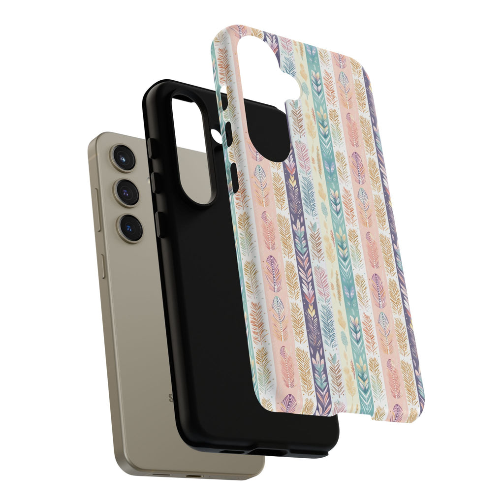 Coque de téléphone abstraite moderne aquarelle Plumes pastel bohème compatible avec iPhone, Samsung et plus - Protection élégante et durable avec un design artistique éclatant, cadeau parfait pour elle