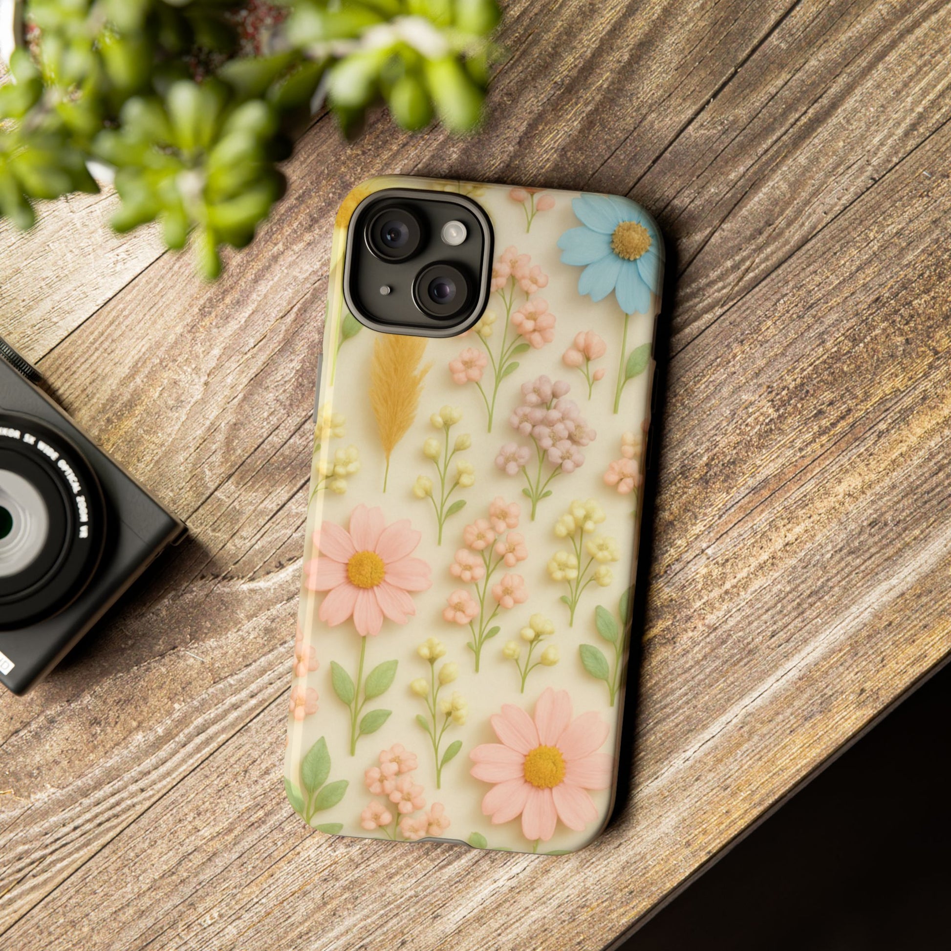 Pastel Dried Flowers Illusion Phone Case 3D Realistic Pressed Floral Design, Bright Botanical Aesthetic, Soft Nature-Inspired CoveriPhone & Galaxy