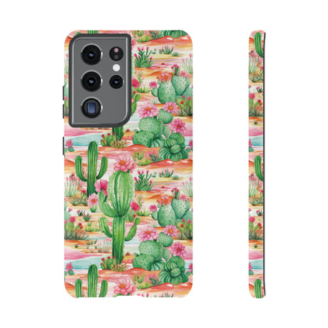 Pink and Mint Green Cactus Phone Case - Tough, Stylish Cover with Cactus Flowers | Durable Protection for iPhone & Android | Fresh Nature-Inspired Design!