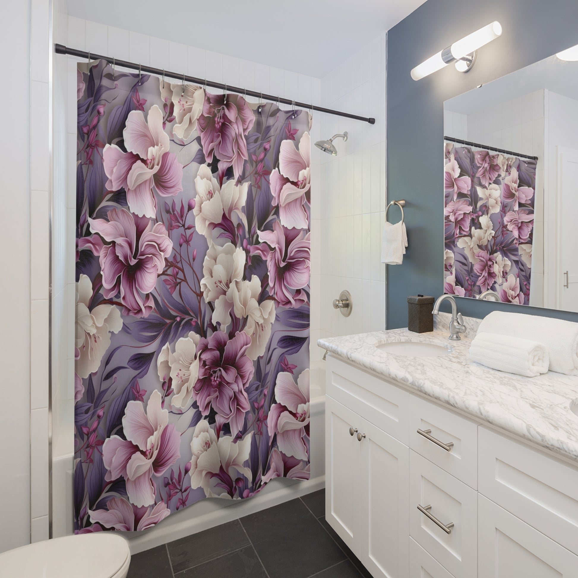 Purple Wildflowers Floral Shower Curtain Chic Nordic Botanical Art for Modern Bathroom Decor Perfect Bridal or Housewarming Gift Bathroom Makeover Housewarming Wedding Gift for Mom Bridal Shower Gift Newlywed - MRSBYVALLE