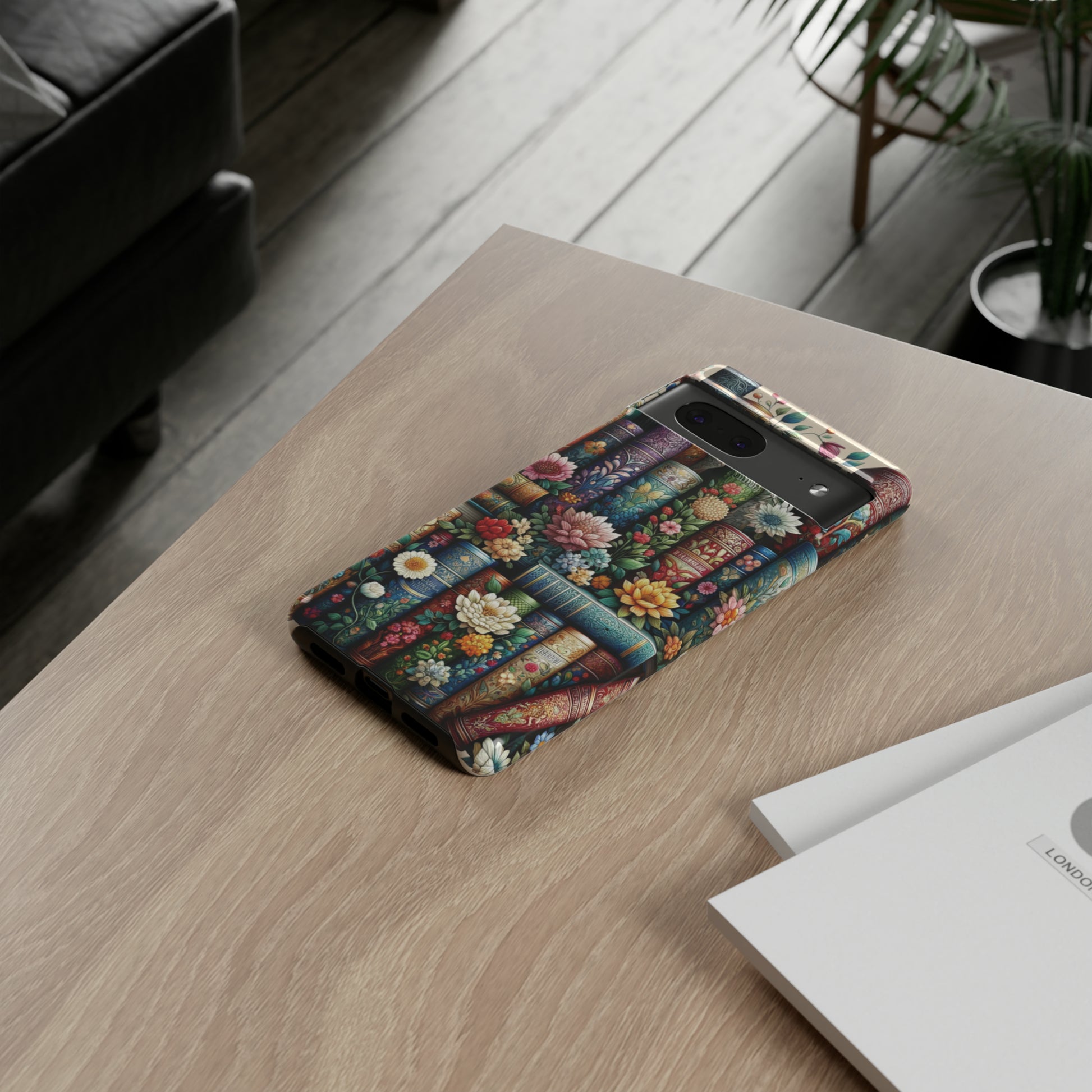 Books and Floral Boho Luxury Phone Tough Case Floral Elegant Durable Stylish for Modern Devices iPhone 15, Samsung iPhone Samsung Accessory Gift for Her.
