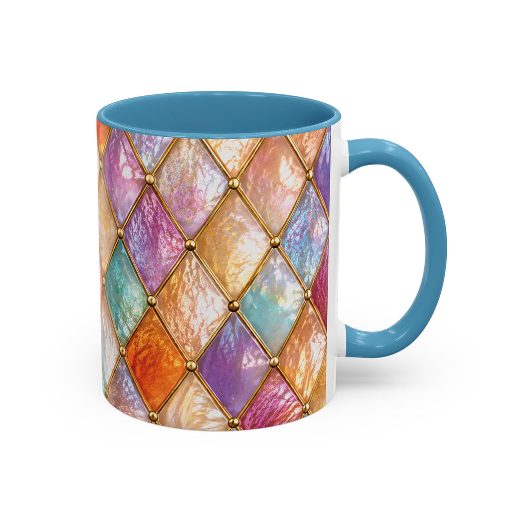 Colorful Jewel-Quilt Accent Coffee Mug — Vibrant Stained-Glass Pattern (11/15oz) Gift for her