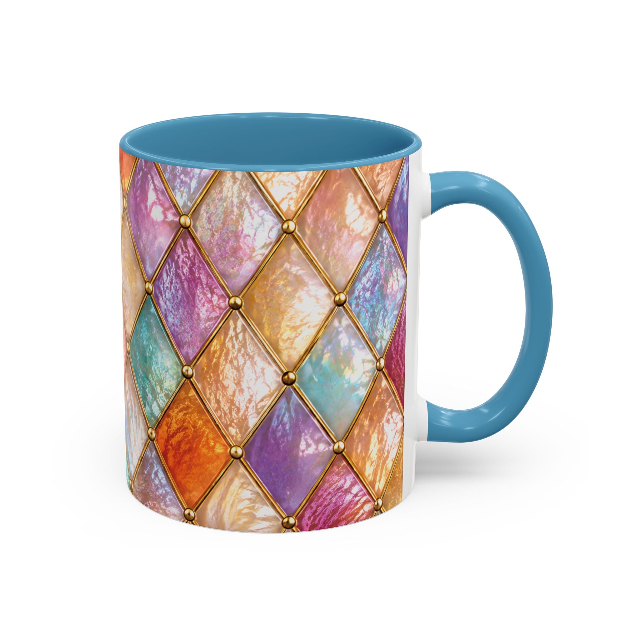 Colorful Jewel-Quilt Accent Coffee Mug — Vibrant Stained-Glass Pattern (11/15oz) Gift for her