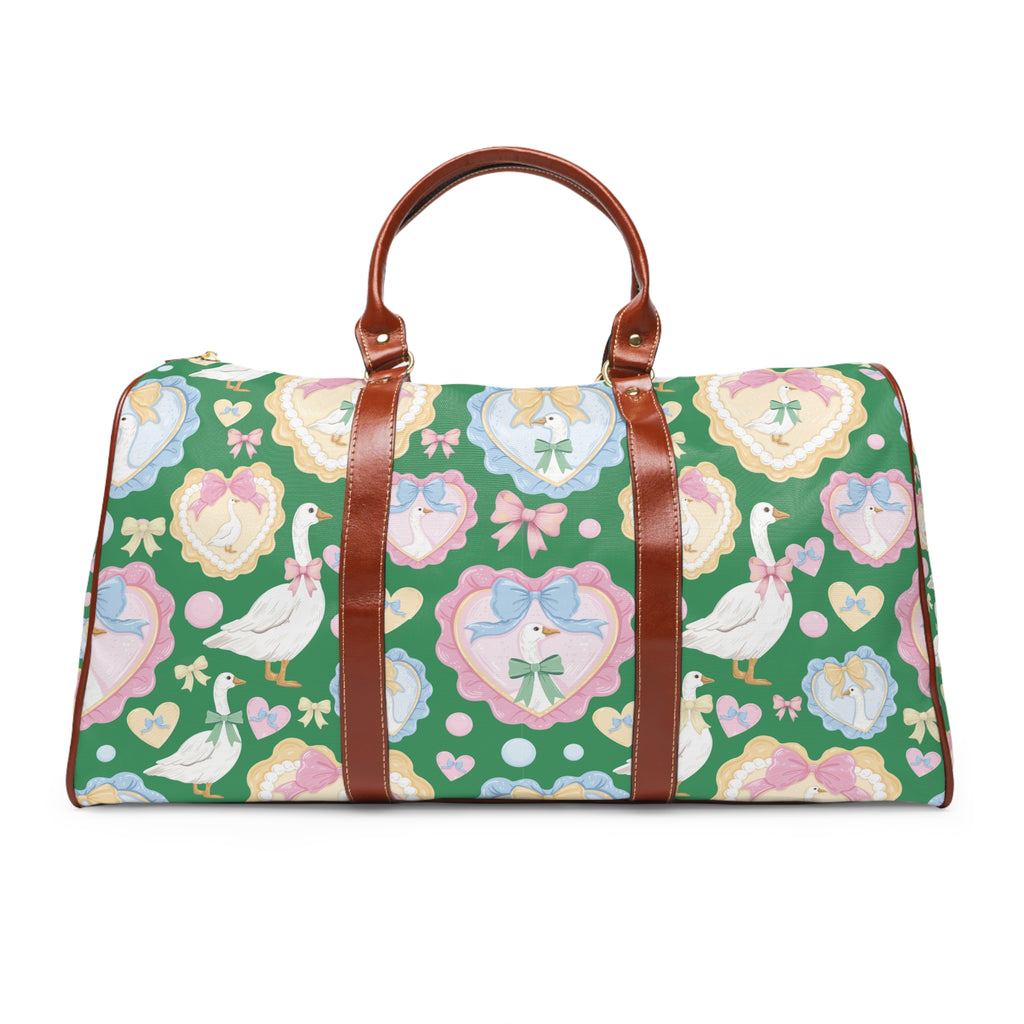 Sac de voyage imperméable vert Oie Cendrillon — Nœuds et cœurs pastel