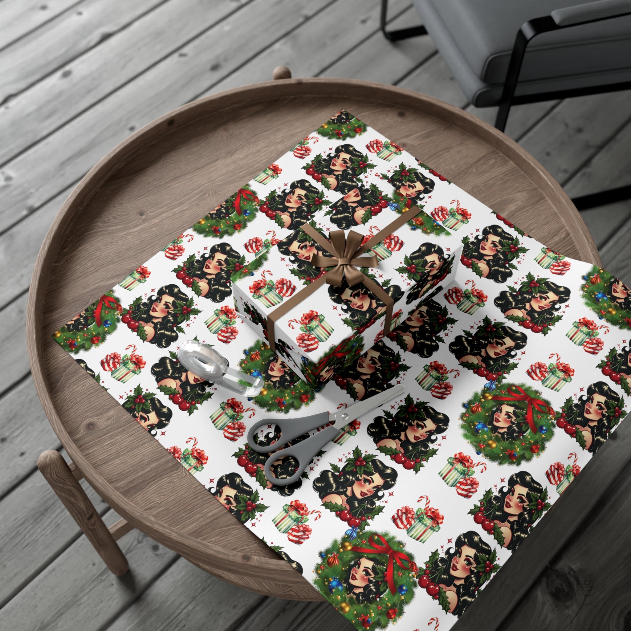 Retro Women Christmas Theme Wrapping Paper Vintage-Inspired Gift Wrap Perfect for Christmas Gifts and Special Occasions, Moms Gift - MRSBYVALLE