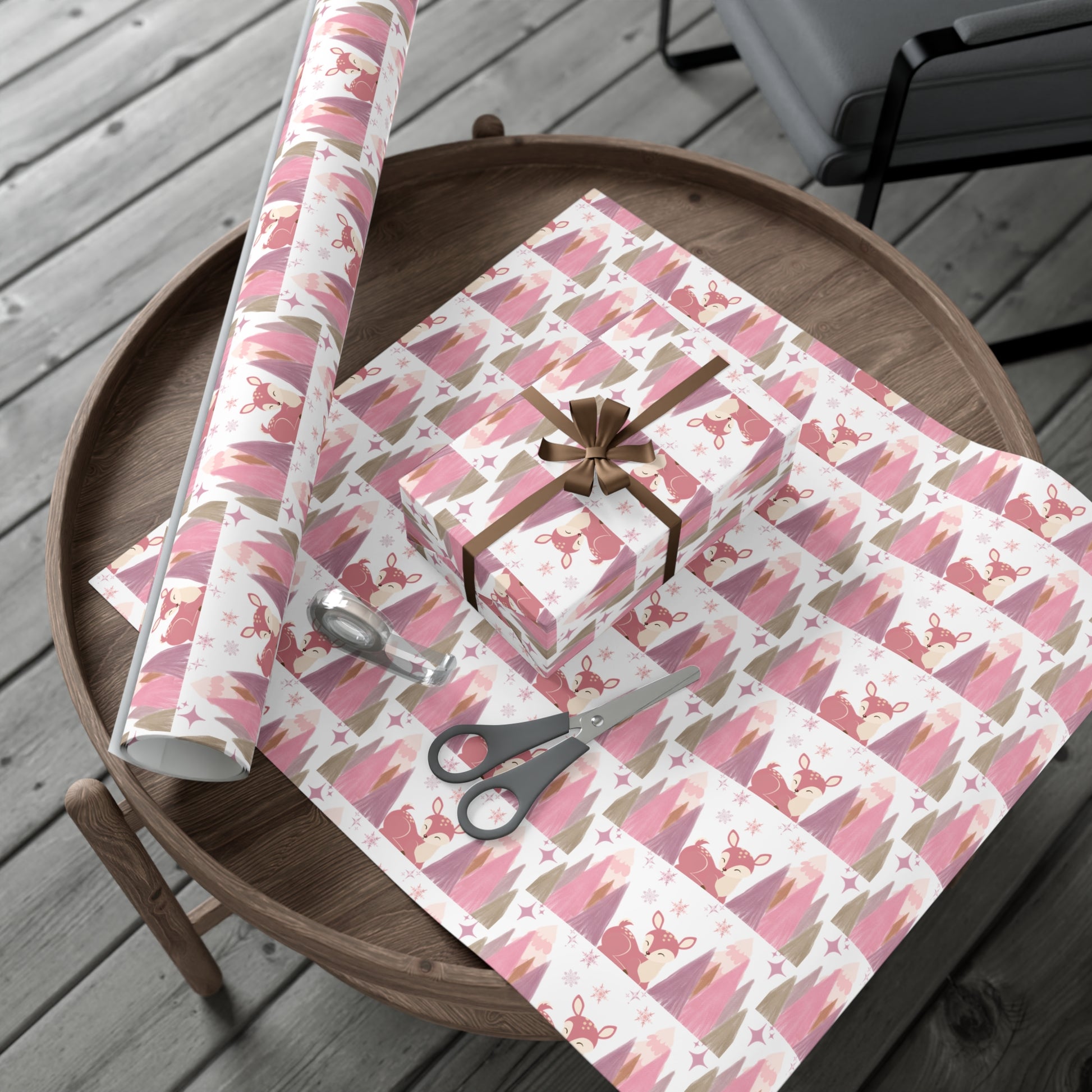 Pink and Lavender Deer Wrapping Paper, Whimsical Christmas Gift Wrap, Pastel Holiday Paper, Winter Wonderland Theme, Elegant Xmas Packaging