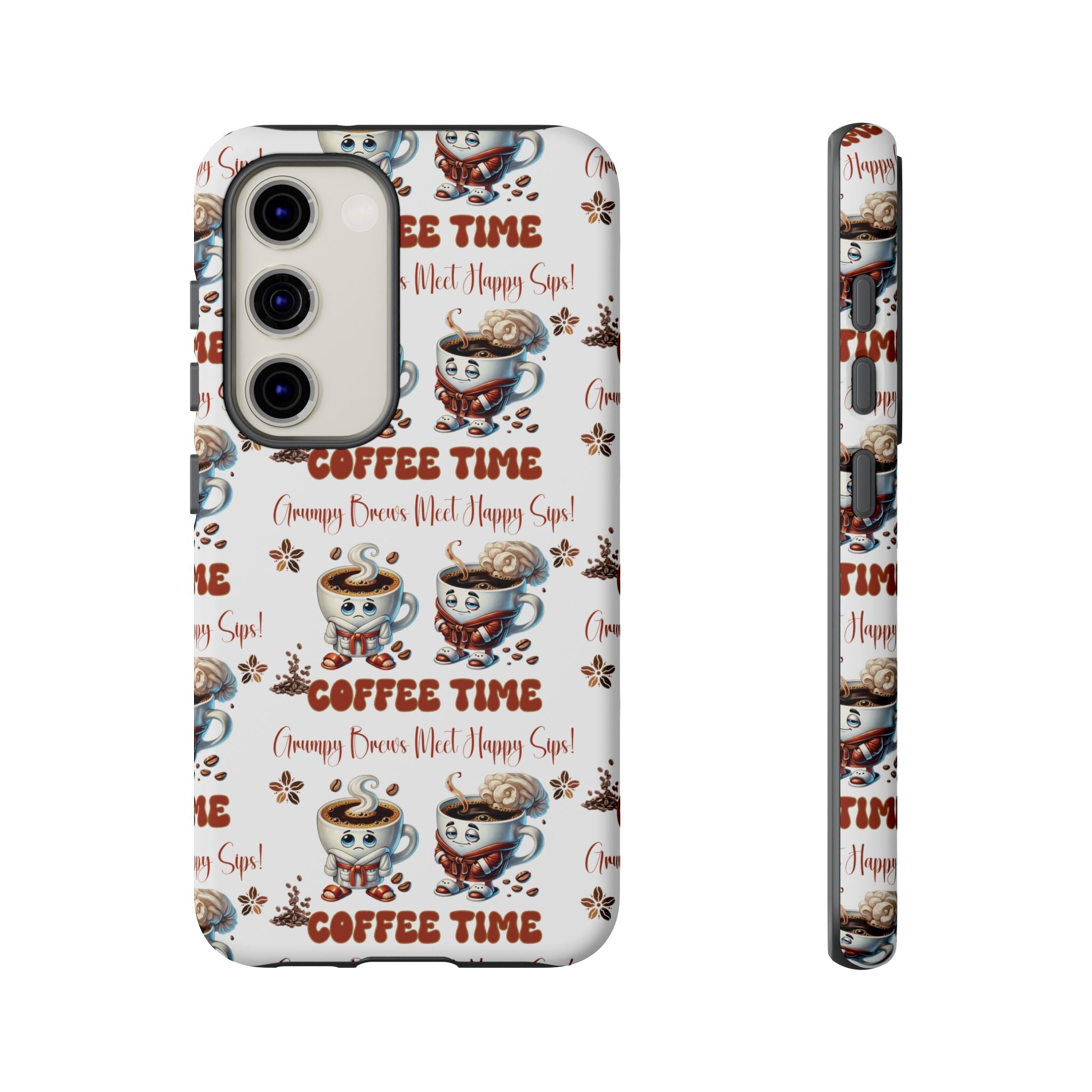 Grumpy Brews Meet Happy Sips Phone Case Compatible with iPhone, Samsung & Pixel | Fun, Durable Protection for Coffee Lovers | Unique Design, Shockproof & Scratch-Resistant Perfect for Coffee Lover - MRSBYVALLE