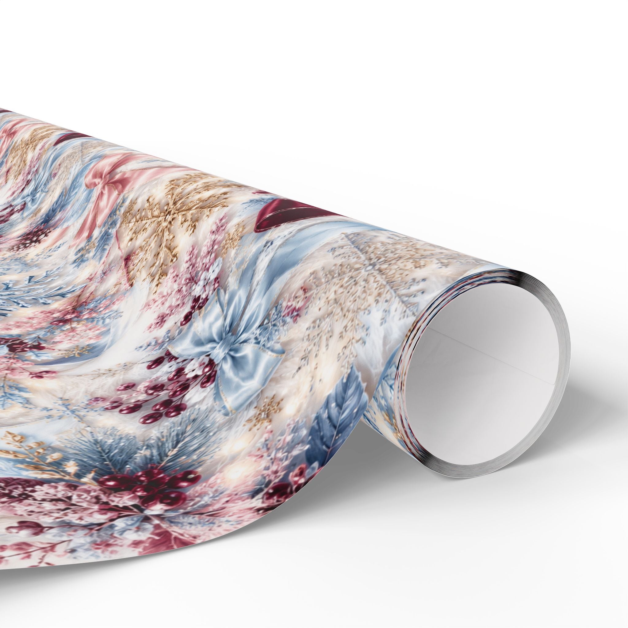 Burgundy Bow Floral Pattern Wrapping Paper | Holiday Gift Wrap, Winter Botanicals