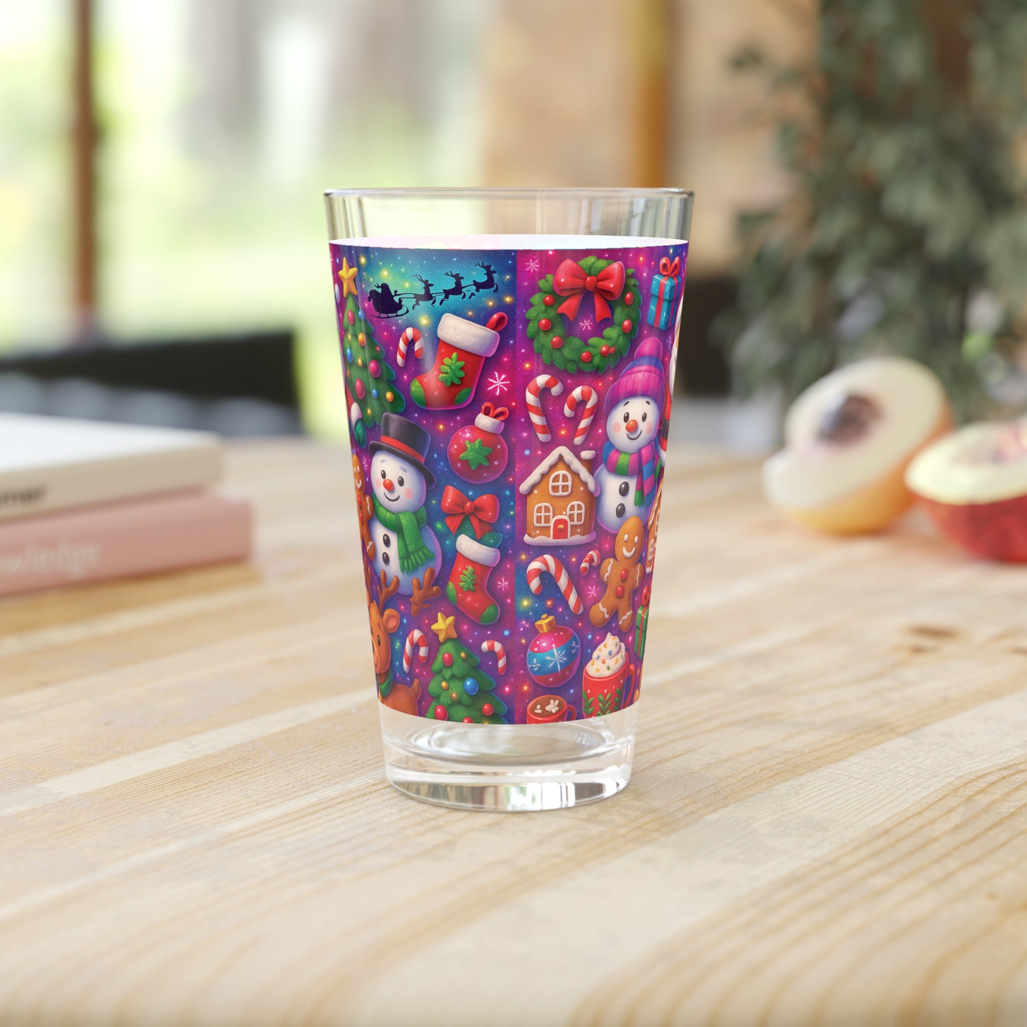 Merry & Bright Christmas 16oz Pint Glass | Vibrant Holiday Icons | Perfect for Hot Cocoa, Mocktails & Gift-Ready Festive Sips Perfect Gift for Her
