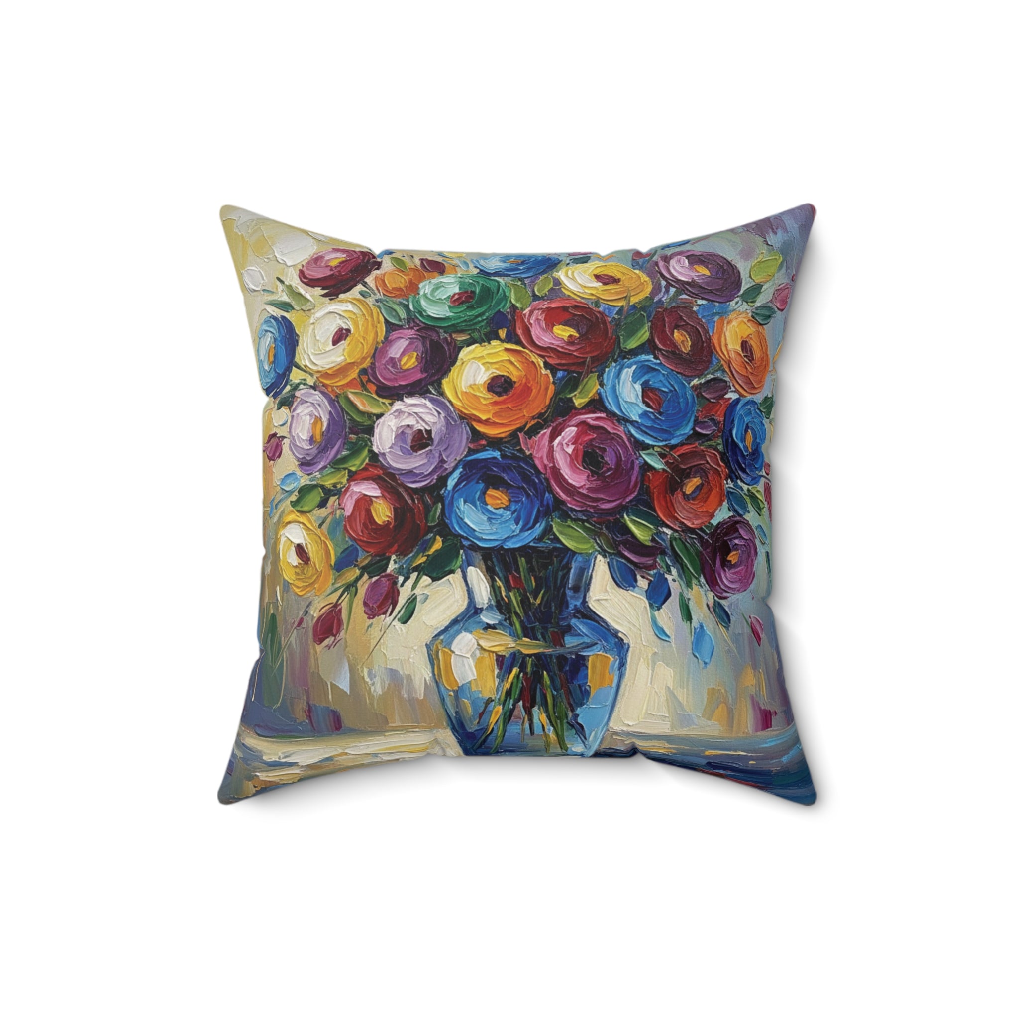 Luxury Floral Oil Painting Illusion Pillow — Decorative Square Throw Pillow
