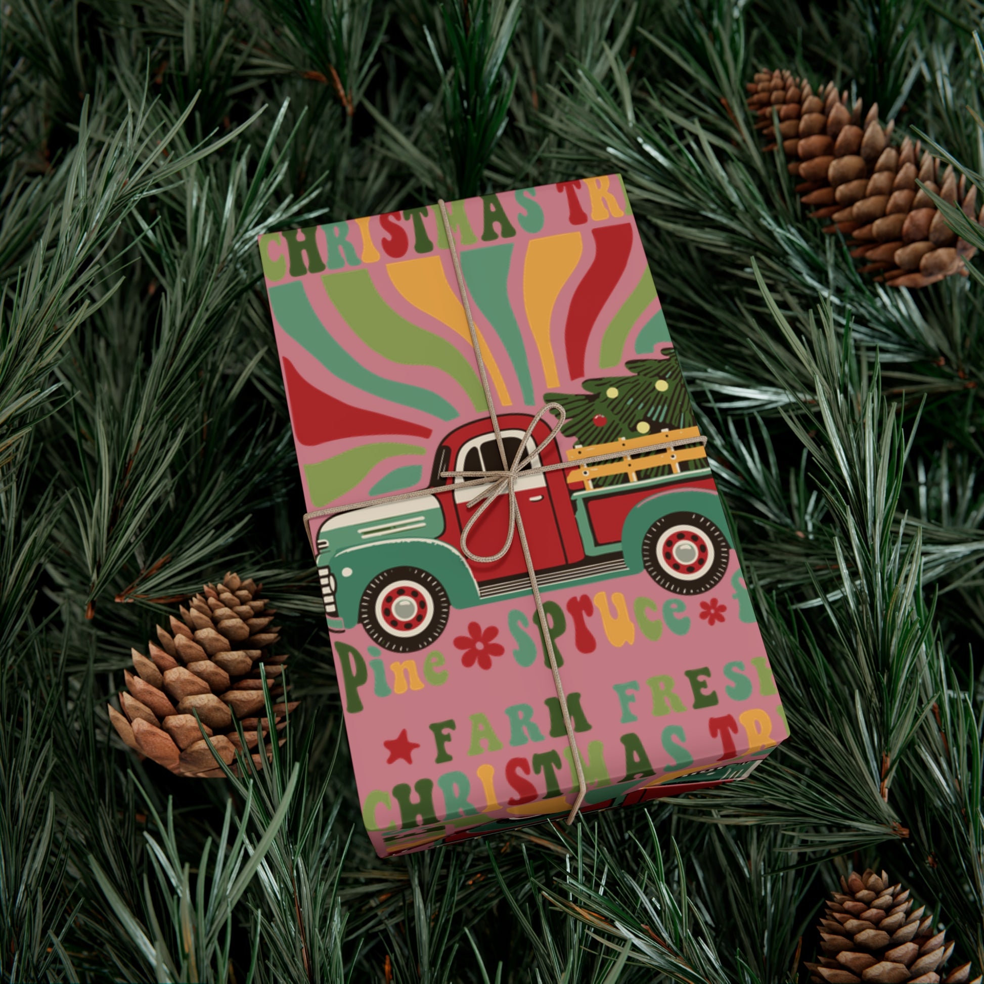 Christmas Retro Boho Pickup Wrapping Paper Holiday Gift Wrap with Perfect for Christmas Presents, Crafting, Holiday Decor Premium Quality Perfect for Gift - MRSBYVALLE