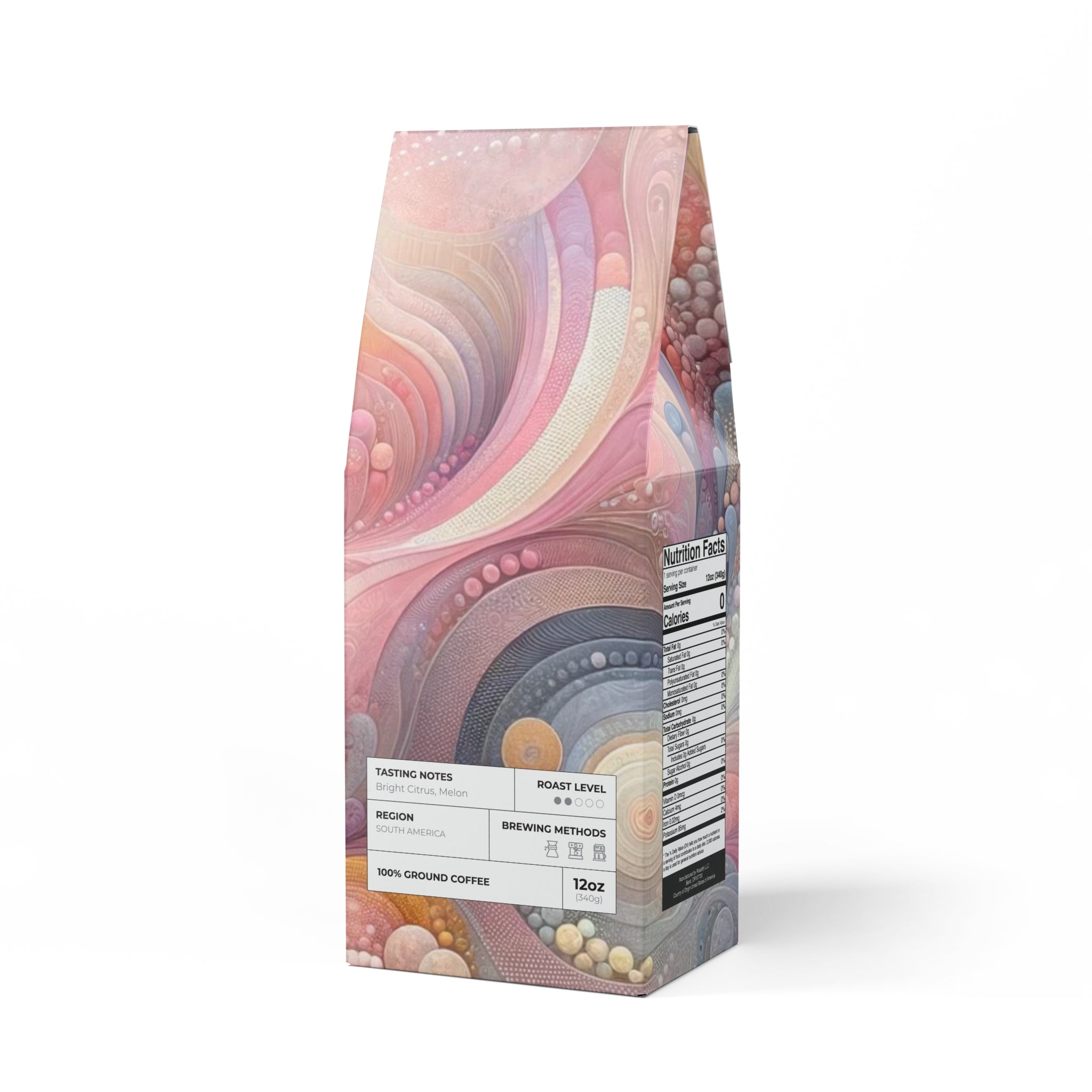 Colombia Single Origin Light-Medium Roast Coffee Exclusive Pink Abstract Design Pure, Flavorful, Artistic, Coffee Lover Gift.