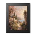 Mediterranean Garden Path Framed Vertical Poster | Coastal Landscape Wall Art