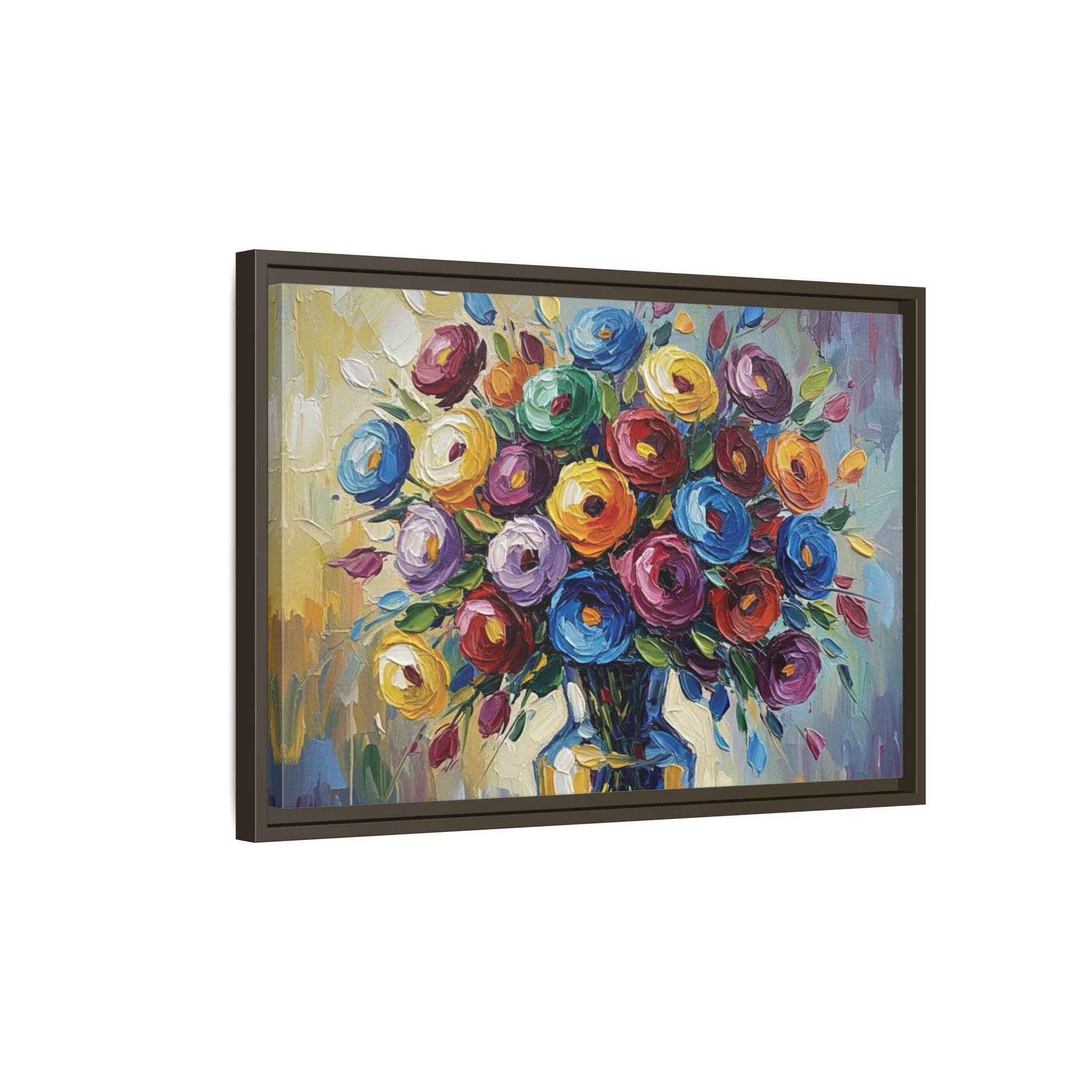 Impression sur toile bouquet floral aquarelle - Tableau mural encadré mat - Illusion de peinture à l'huile vibrante