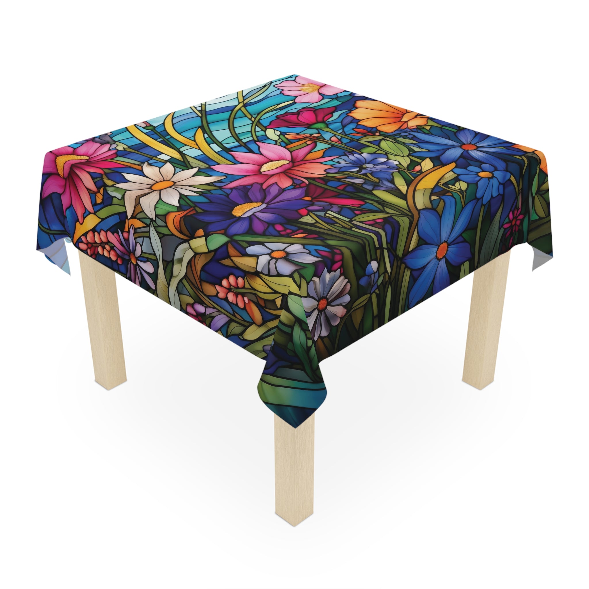 Wildflowers Stain Glass Illusion Tablecloth One Size (55.1"x55.1") | 100% Polyester | Soft & Lightweight | Unique Holiday Table Deco Perfect Gift for Housewarming, Parties,  all Events and Occasions - MRSBYVALLE