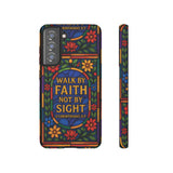 Walk by Faith Stain Glass Illusion Everywhere Christian Tough Phone Case with Bible Verse or Affirmation  Protective, Inspirational Gift for Christians