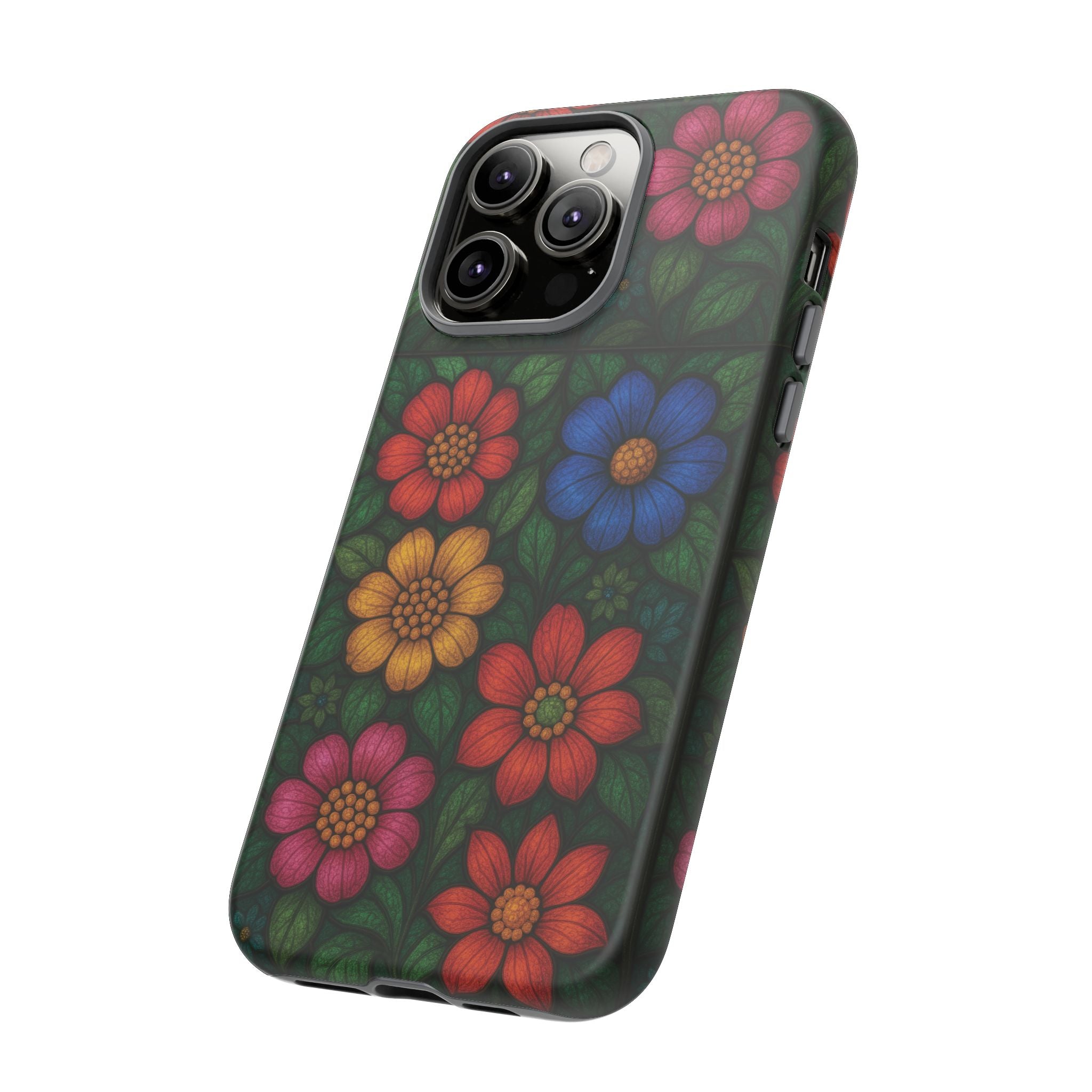 Coque de téléphone effet vitrail floral lumineux Art abstrait coloré, Étui de protection esthétique pour iPhone, Samsung et Google, Idée cadeau unique pour maman