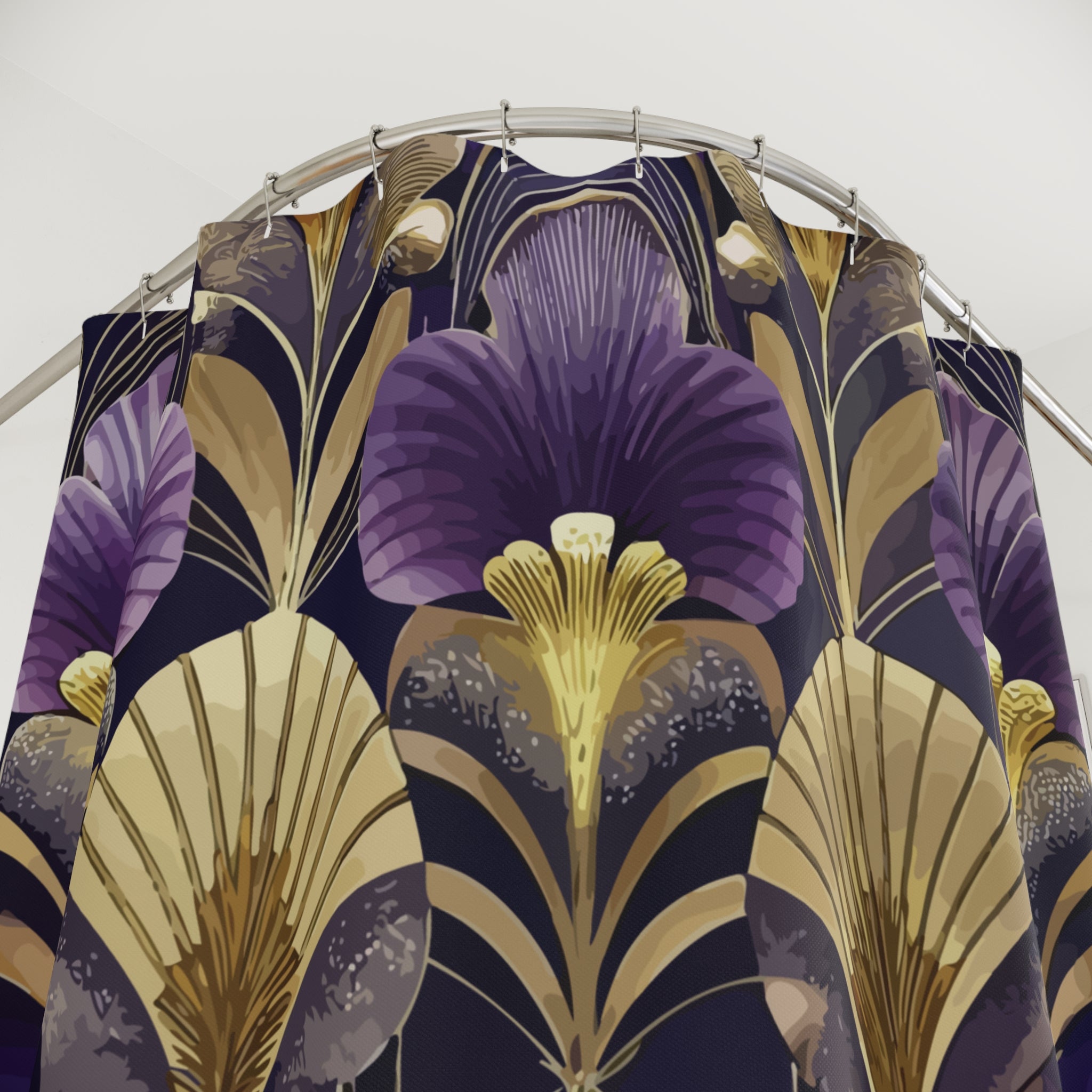 Purple Imperial Art Deco Gold & Navy Shower Curtain — Geometric Luxury Bathroom Decor