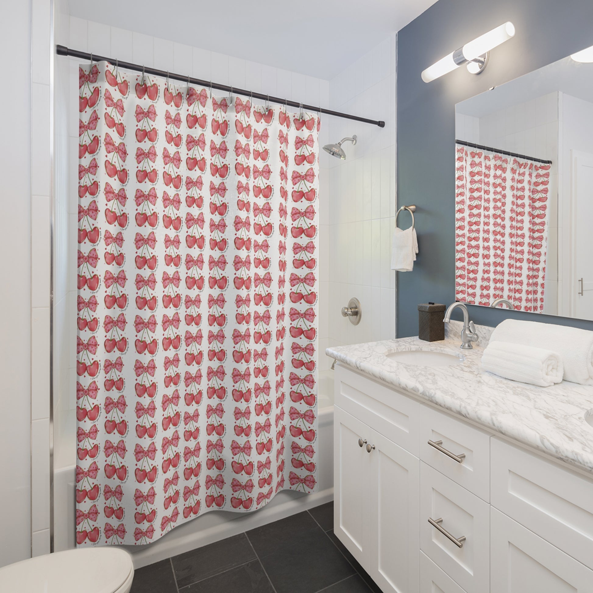 Housewarming Shower Curtains Bows and Cherries  Refresh your bathroom with our bursting with color and style. Transform your space and shop now for a vibrant upgrade!