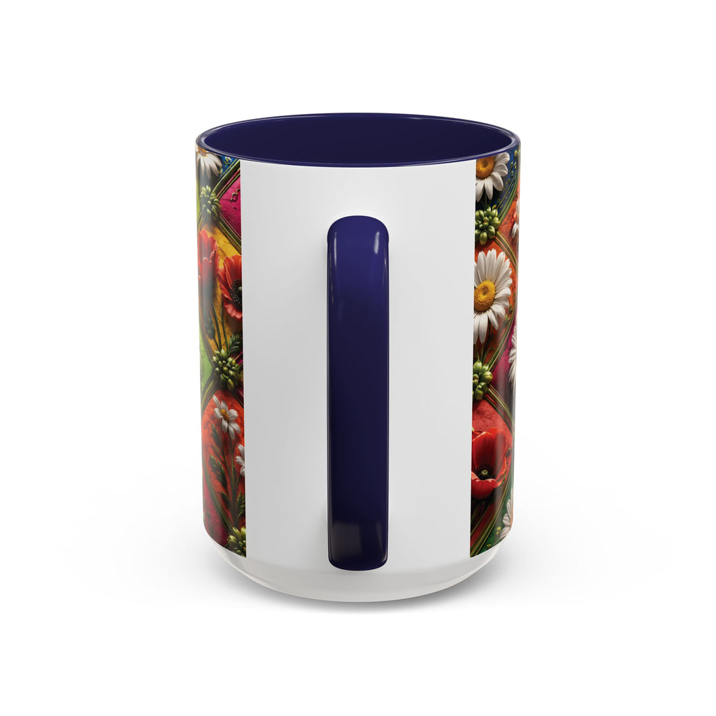 Floral Patchwork Accent Coffee Mug — Colorful Poppies & Daisies (11/15oz) 3D Illusion