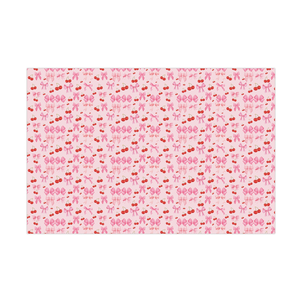 Pink Chic Coquette Wrapping Paper Pink Bows Cherries Elegance Perfect for Gifts Weddings, Bridal Baby Showers All Occasion.