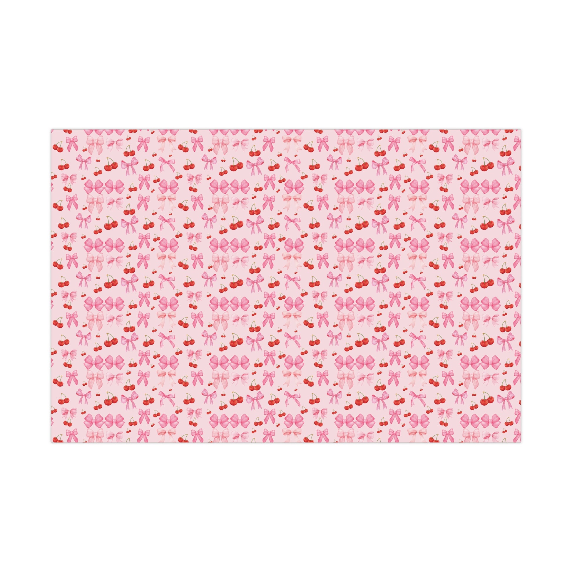 Pink Chic Coquette Wrapping Paper Pink Bows Cherries Elegance Perfect for Gifts Weddings, Bridal Baby Showers All Occasion.