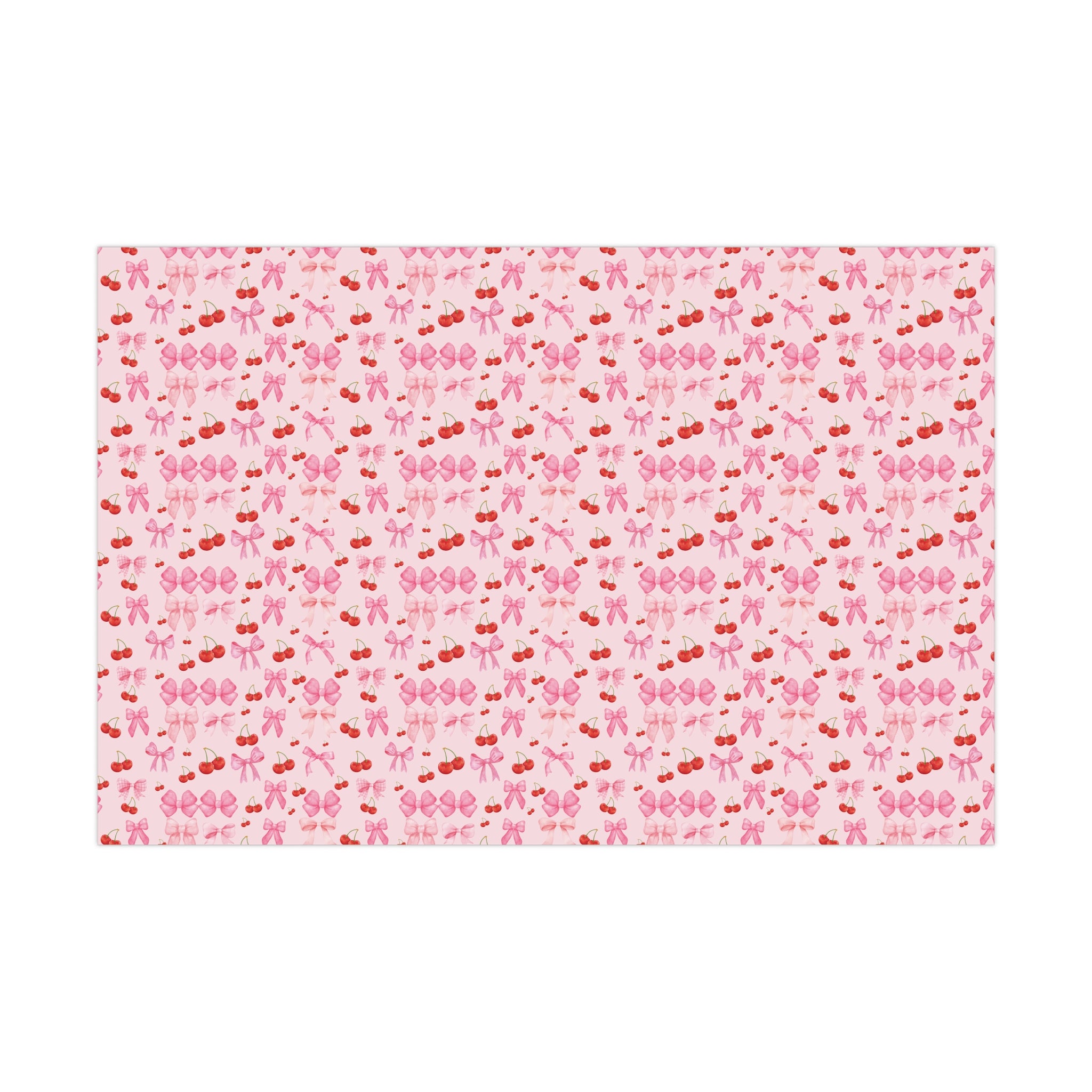 Pink Chic Coquette Wrapping Paper Pink Bows Cherries Elegance Perfect for Gifts Weddings, Bridal Baby Showers All Occasion.