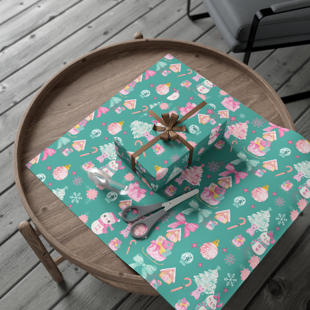 Glam Christmas Wrapping Paper  Pink Turquoise Holiday Gift Wrap, Festive Fun Design for Stylish Presents, 3 Size Options Available Gift Mom