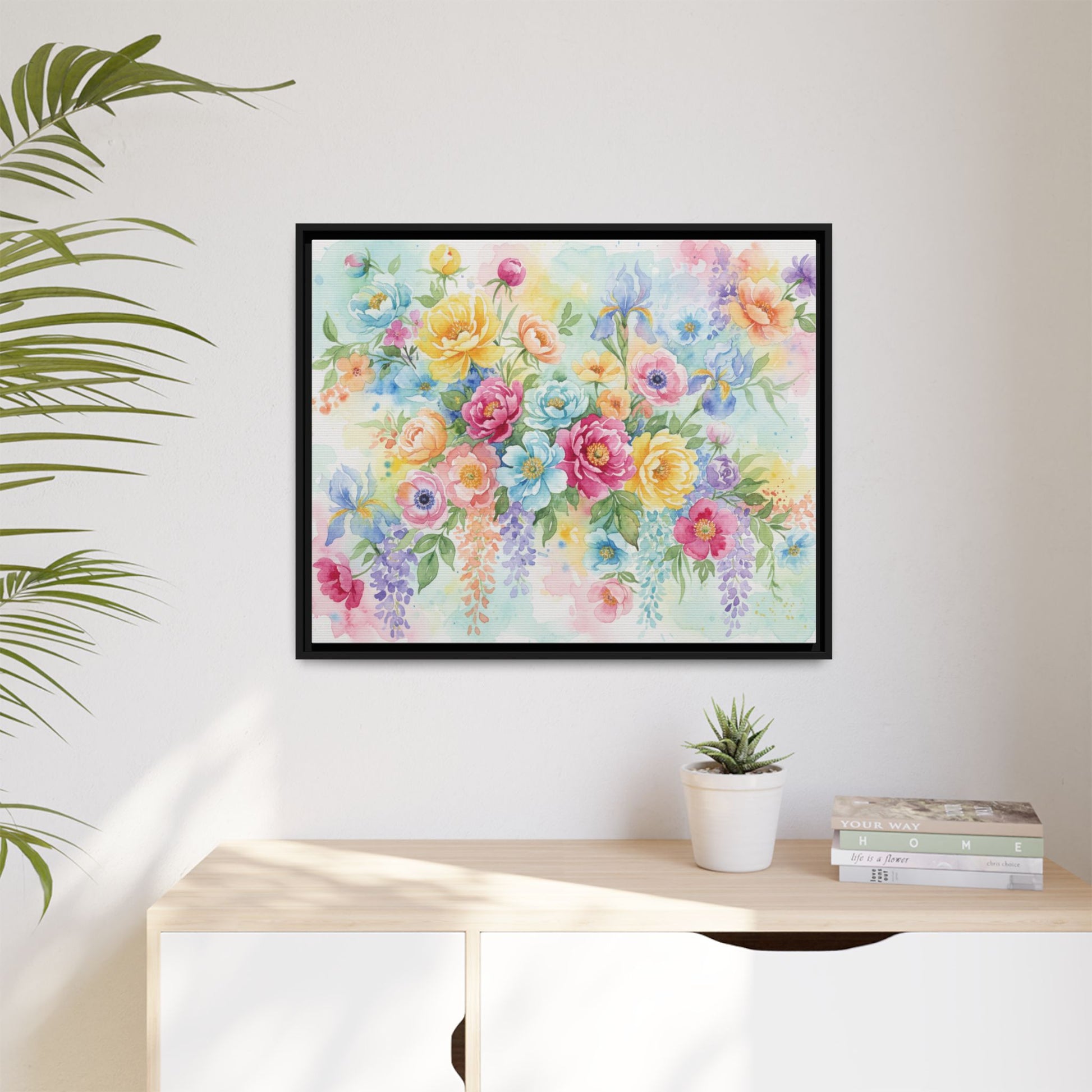 Watercolor Floral Bouquet Canvas, Framed Matte Wall Art | Multi-Color Wall Art
