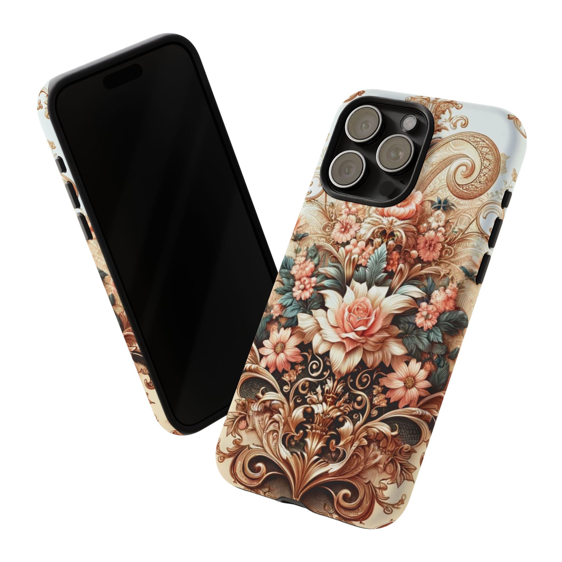 Gold Design Luxury Phone Tough Case Floral Elegant Durable Stylish for Modern Devices iPhone 17, 16, 15, Samsung iPhone Samsung Accessory Gift for Her