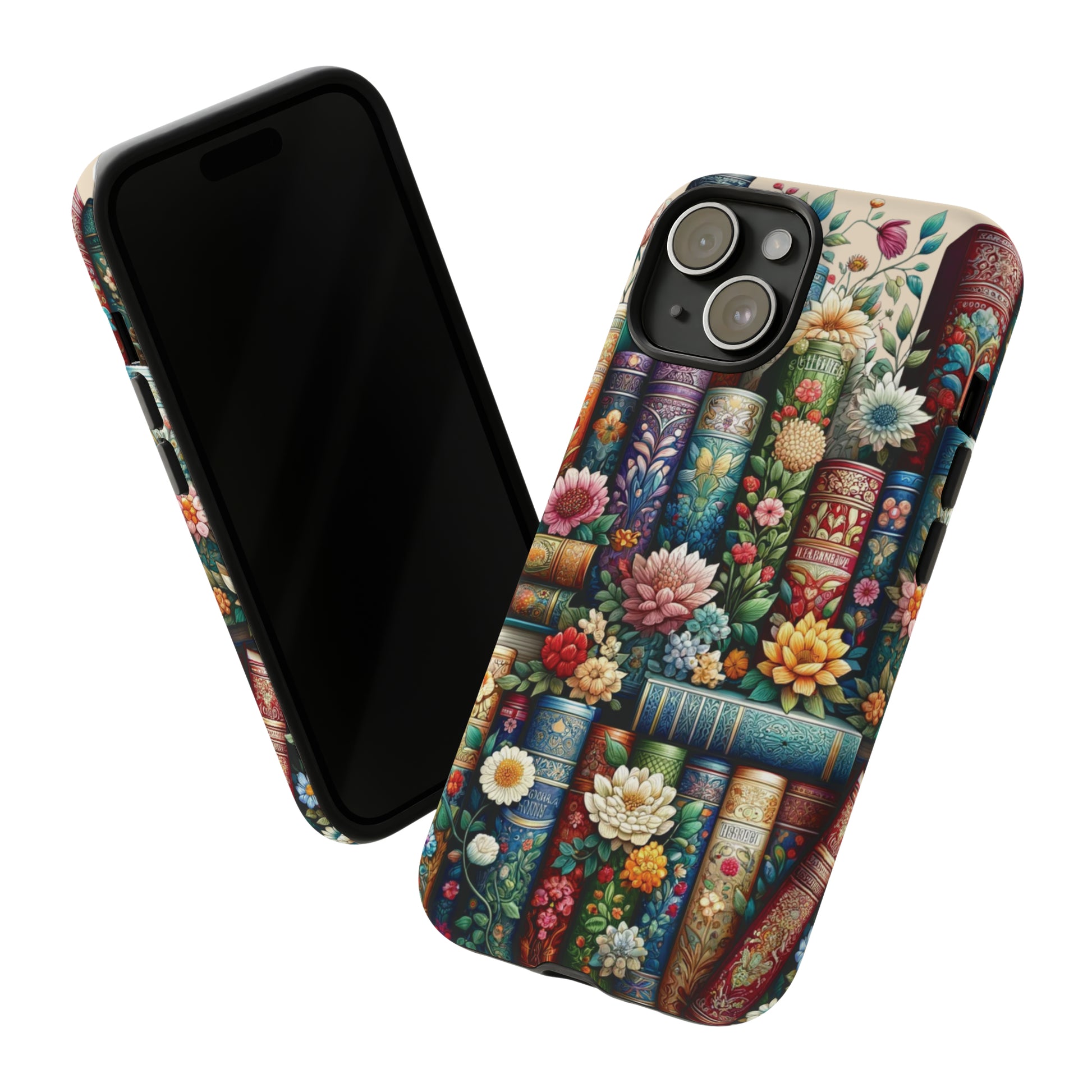 Books and Floral Boho Luxury Phone Tough Case Floral Elegant Durable Stylish for Modern Devices iPhone 15, Samsung iPhone Samsung Accessory Gift for Her.