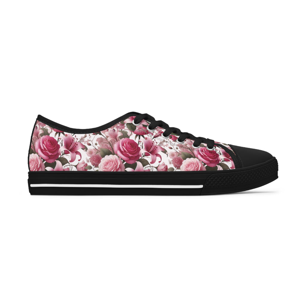 Floral Pink Women's Low Top Sneakers Breathable Polyester Canvas, Lightweight Stylish Floral Pastel Design, Comfortable All-Day Wear, Perfect for Walking and Everyday Activities - MRSBYVALLE