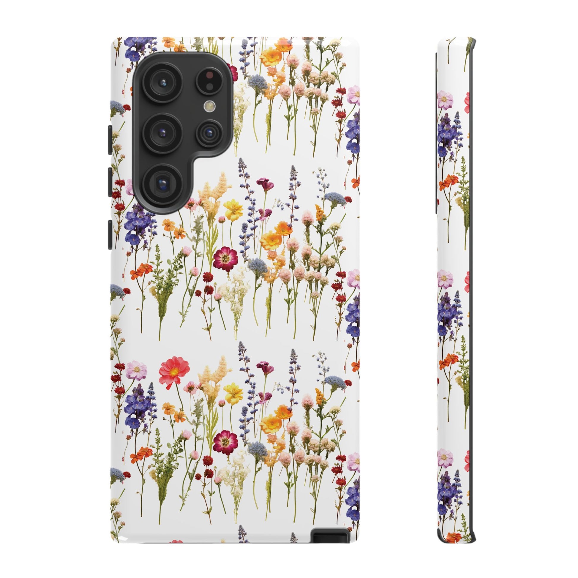 White Best Phone Case Press Flowers Floral 3D Illusion Luxury Tough Case Floral Elegant Durable Stylish for Modern Devices iPhone 17, 16, 15, Samsung iPhone Samsung Accessory Gift for Her