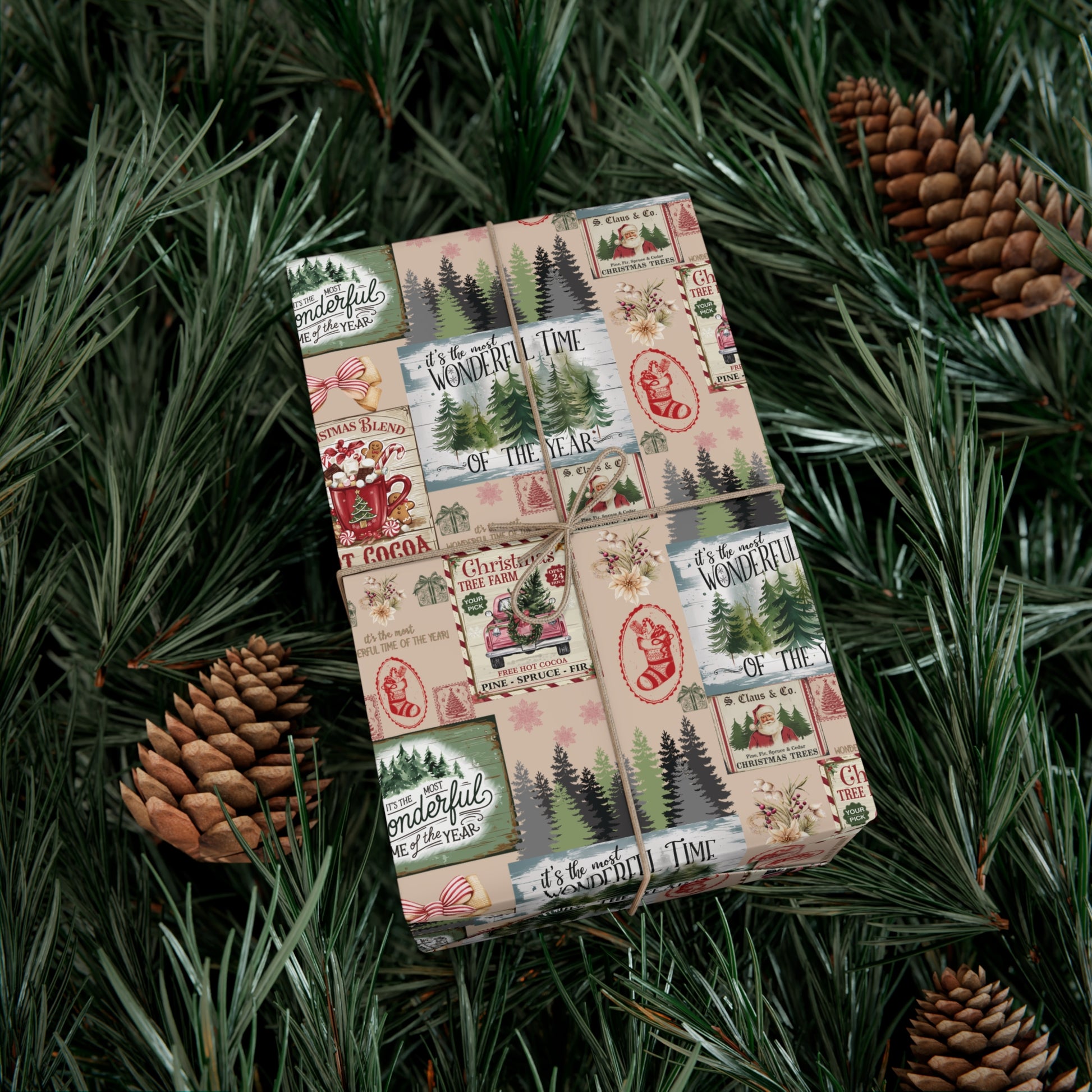 Christmas Wrapping Paper with Vintage Stamps Design  Perfect for Unique Holiday Gift Wrapping Premium Quality Gift Wrap for Luxurious Presentation - MRSBYVALLE