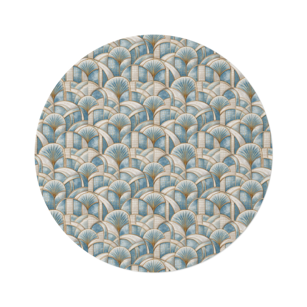 Tapis Rond de Luxe Géométrique Bleu & Or