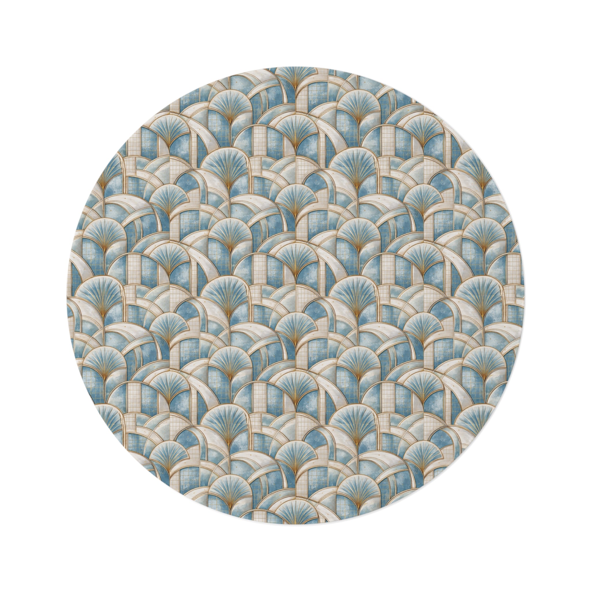 Blue & Gold Geometric Luxury  Round Rug