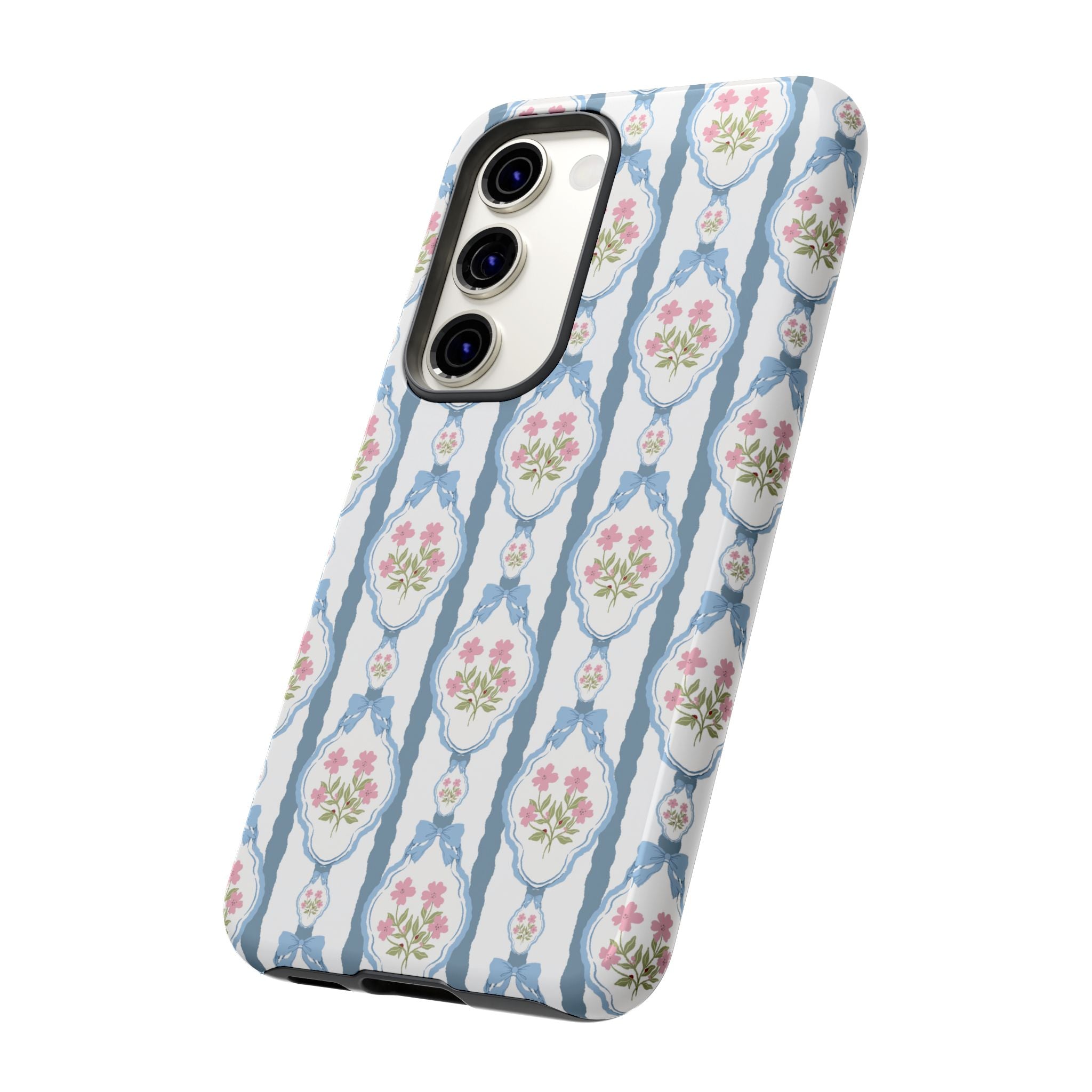 Coque de téléphone Vintage Nœud Bleu et Rose — Motif floral romantique « Tough Cases »