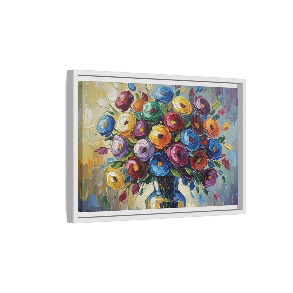 Impression sur toile bouquet floral aquarelle - Tableau mural encadré mat - Illusion de peinture à l'huile vibrante