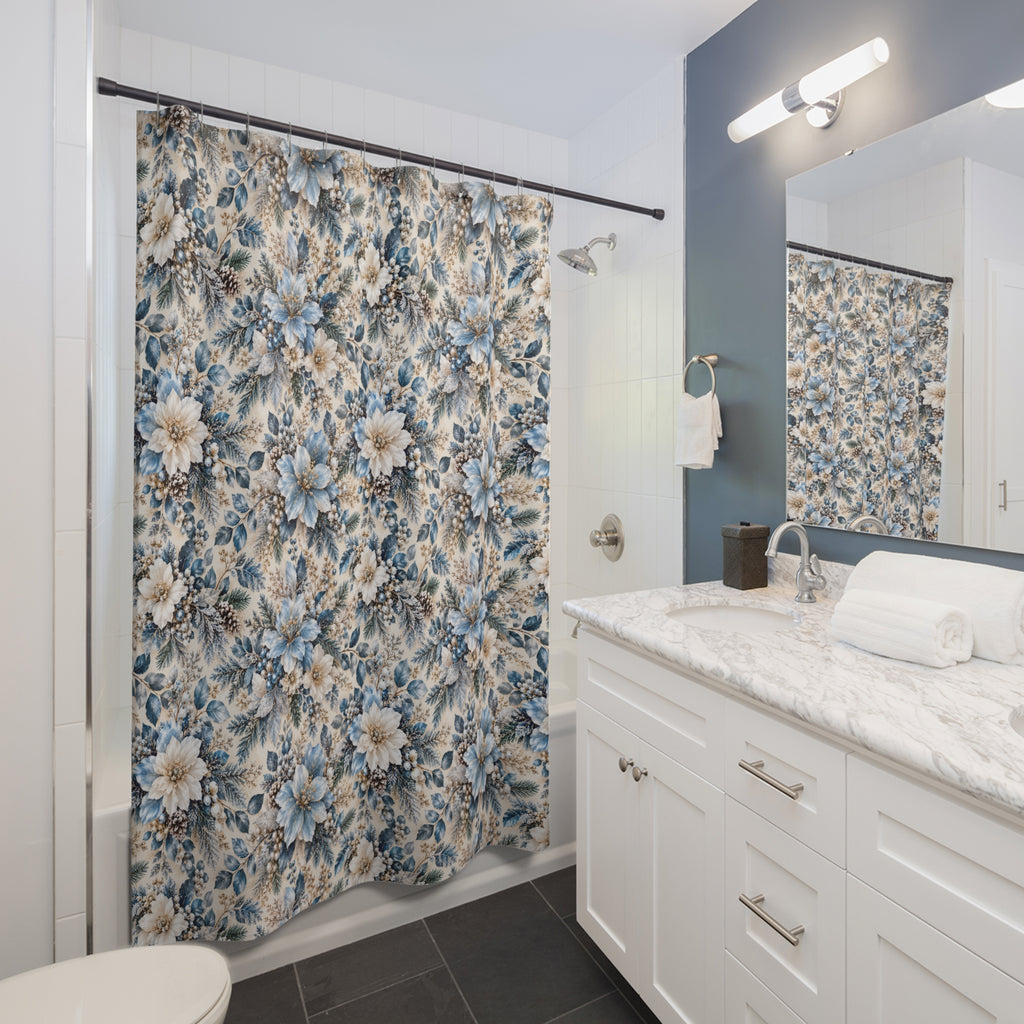 Icy Blue Floral Shower Curtain