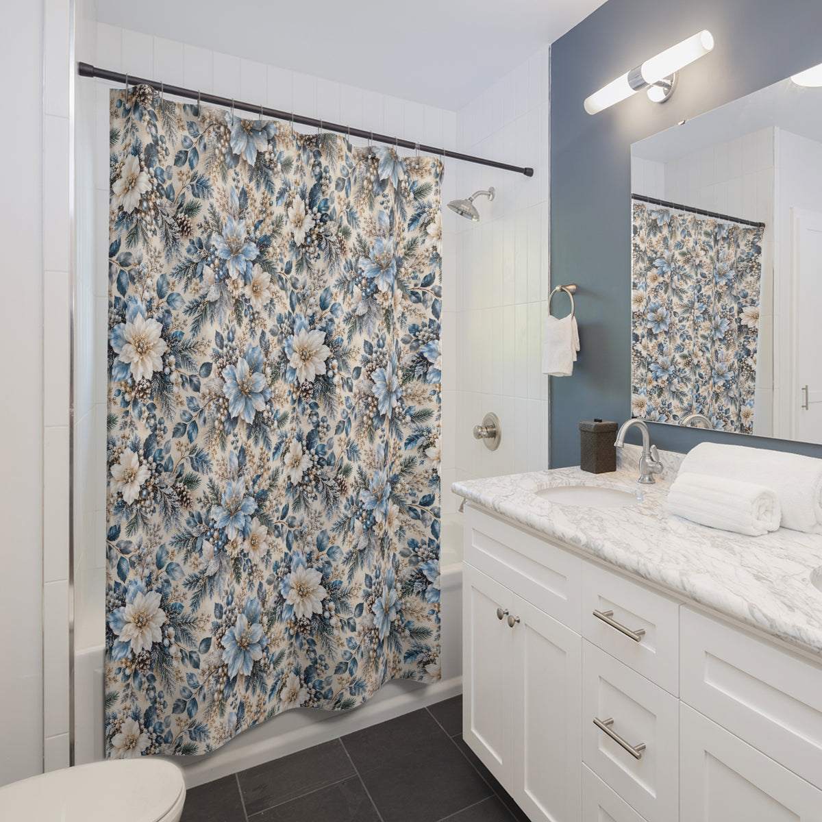 Icy Blue Floral Shower Curtain