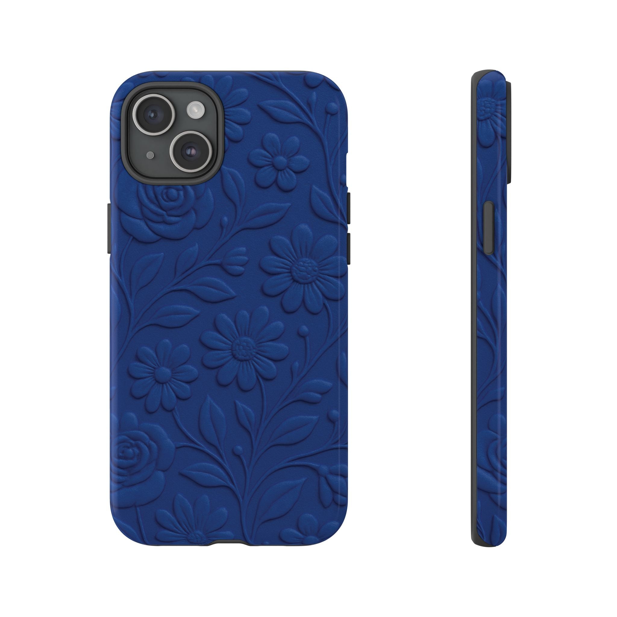 3D Illusion Floral Cobalt Blue Phone Case Elegant Raised Flower Design, Seamless Textured Look, Durable & Stylish Protection for iPhone and Android Models Fits iPhone & Samsung Models
