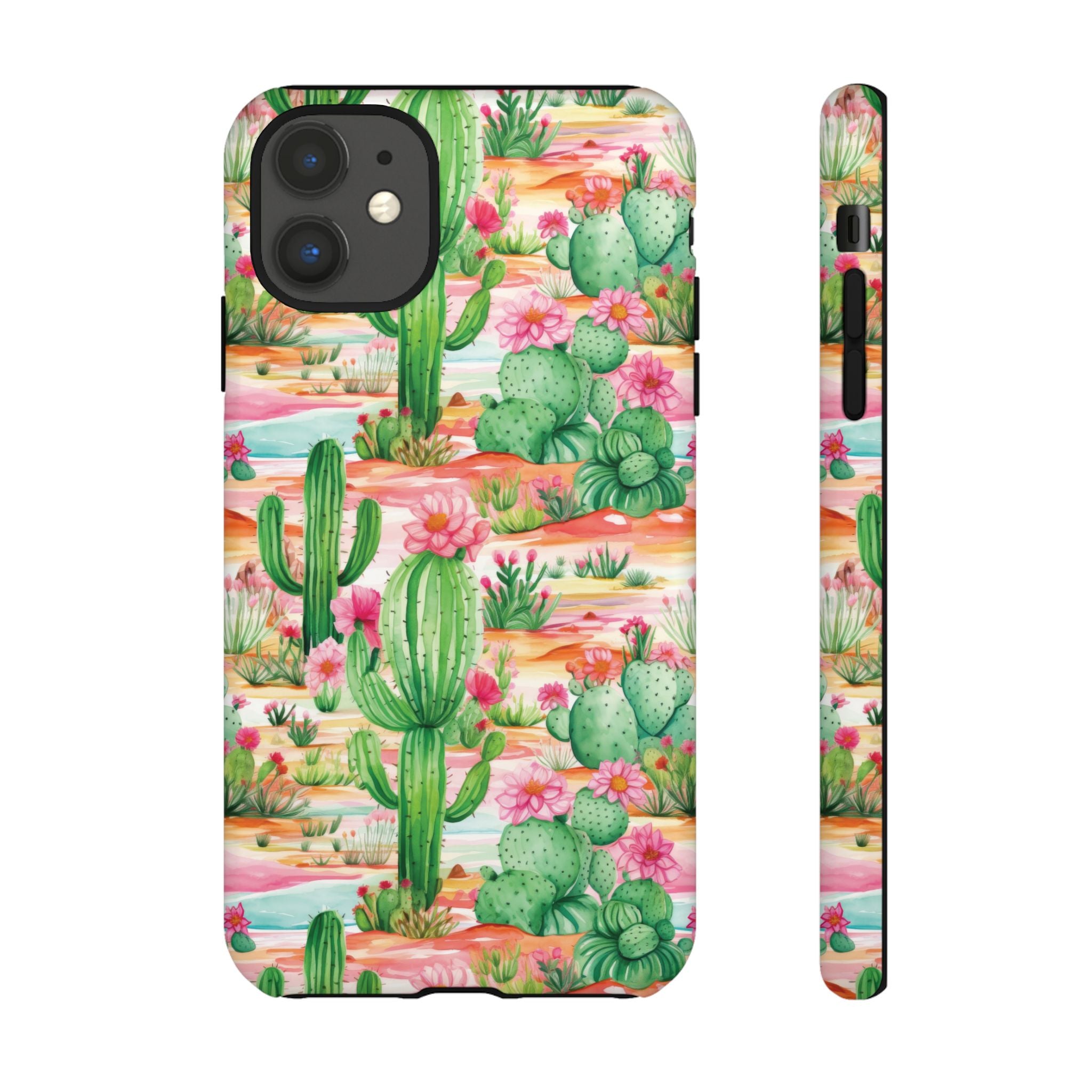Pink and Mint Green Cactus Phone Case - Tough, Stylish Cover with Cactus Flowers | Durable Protection for iPhone & Android | Fresh Nature-Inspired Design!