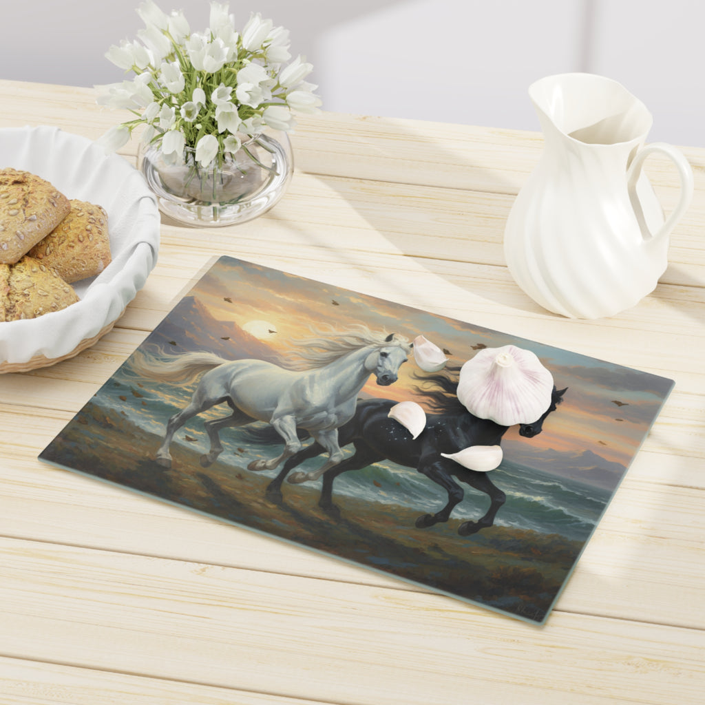 Majestic Horses Tempered Glass Cutting Board – Durable, Easy-Clean Kitchen Essential
