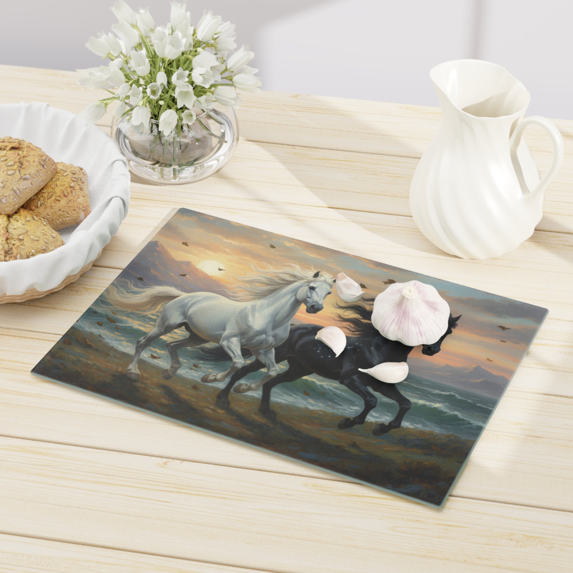 Majestic Horses Tempered Glass Cutting Board – Durable, Easy-Clean Kitchen Essential