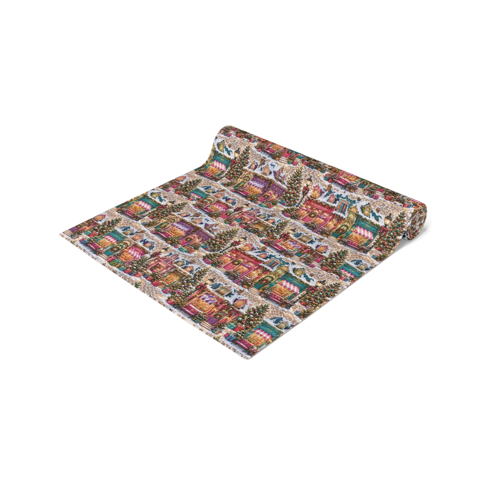 Vintage Christmas Village Table Runner Holiday Perfect Runner Village Scene Cottage