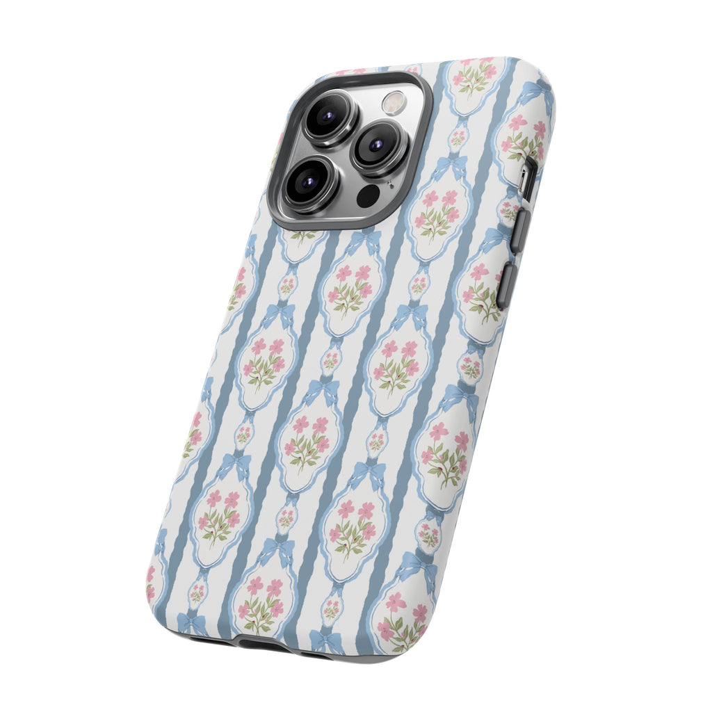 Coque de téléphone Vintage Nœud Bleu et Rose — Motif floral romantique « Tough Cases »